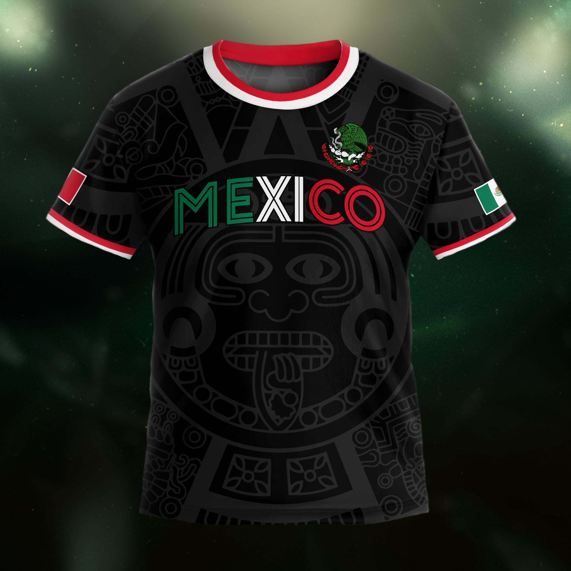 Mexico Kids Soccer Jersey Black Aztec Flag Colors Design