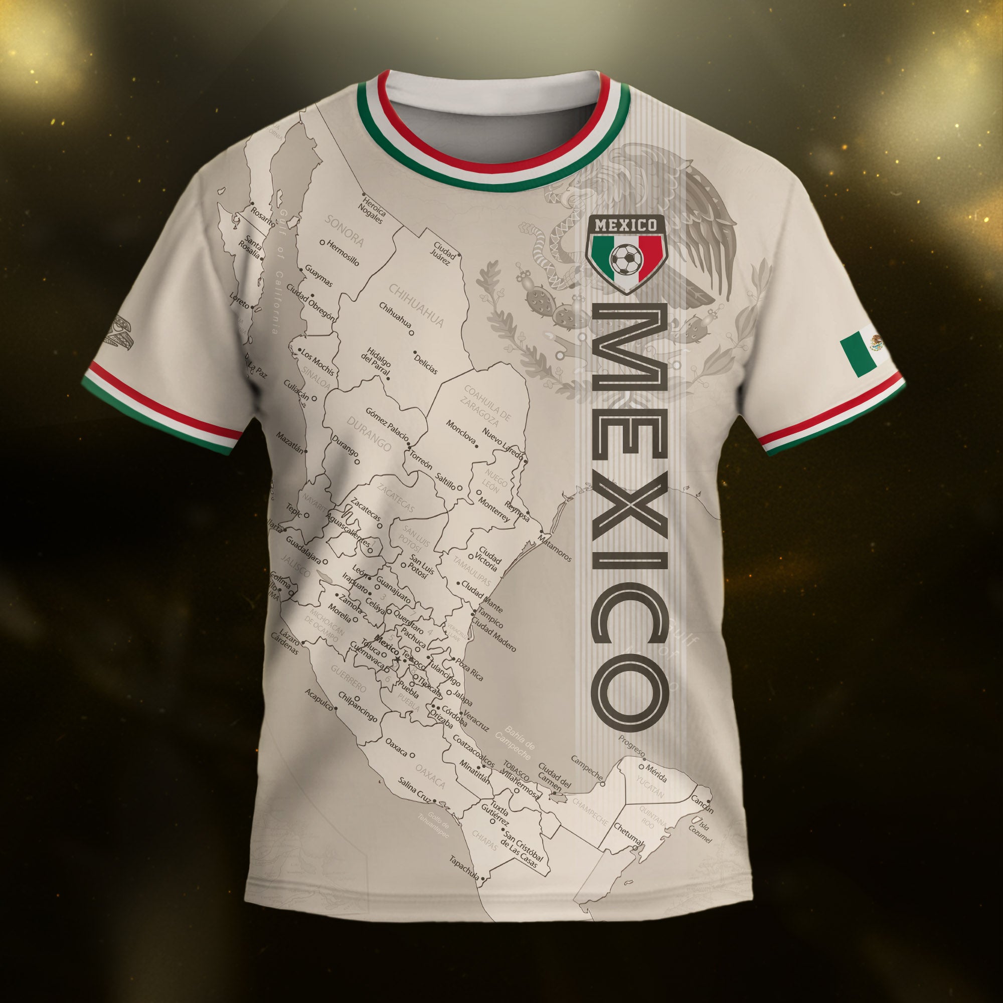 Mexico Kids Soccer Jersey Beige Map Aztec Design
