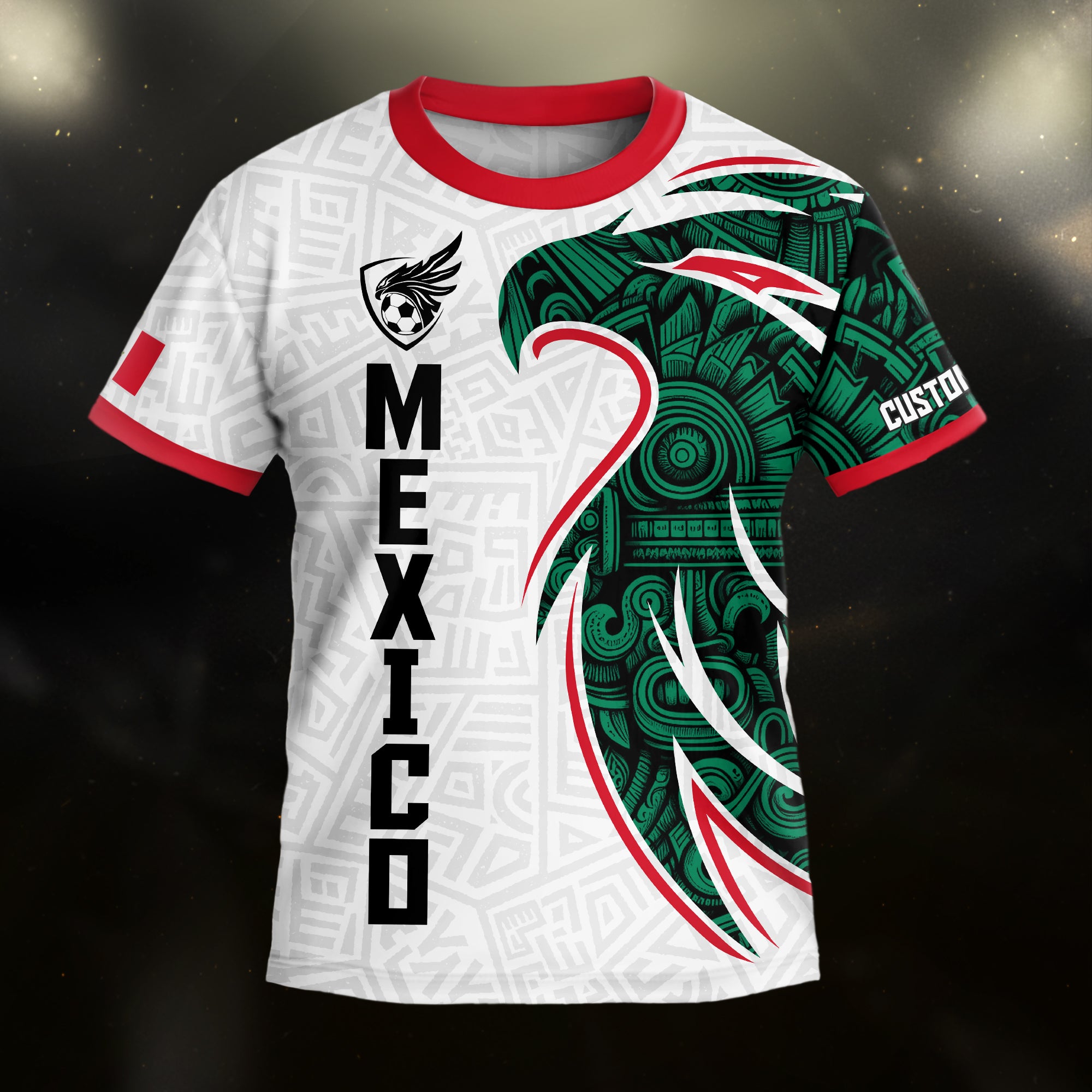 Custom Mexico Kids Soccer Jersey White Green Red Aztec Eagle Design