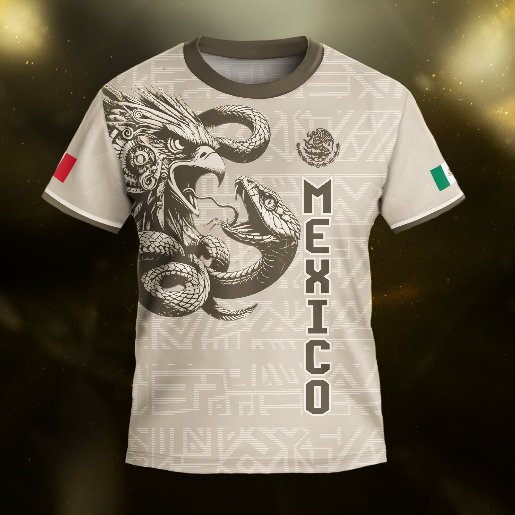 Custom Mexico Kids Soccer Jersey Beige Aztec Eagle & Serpent Heritage Design