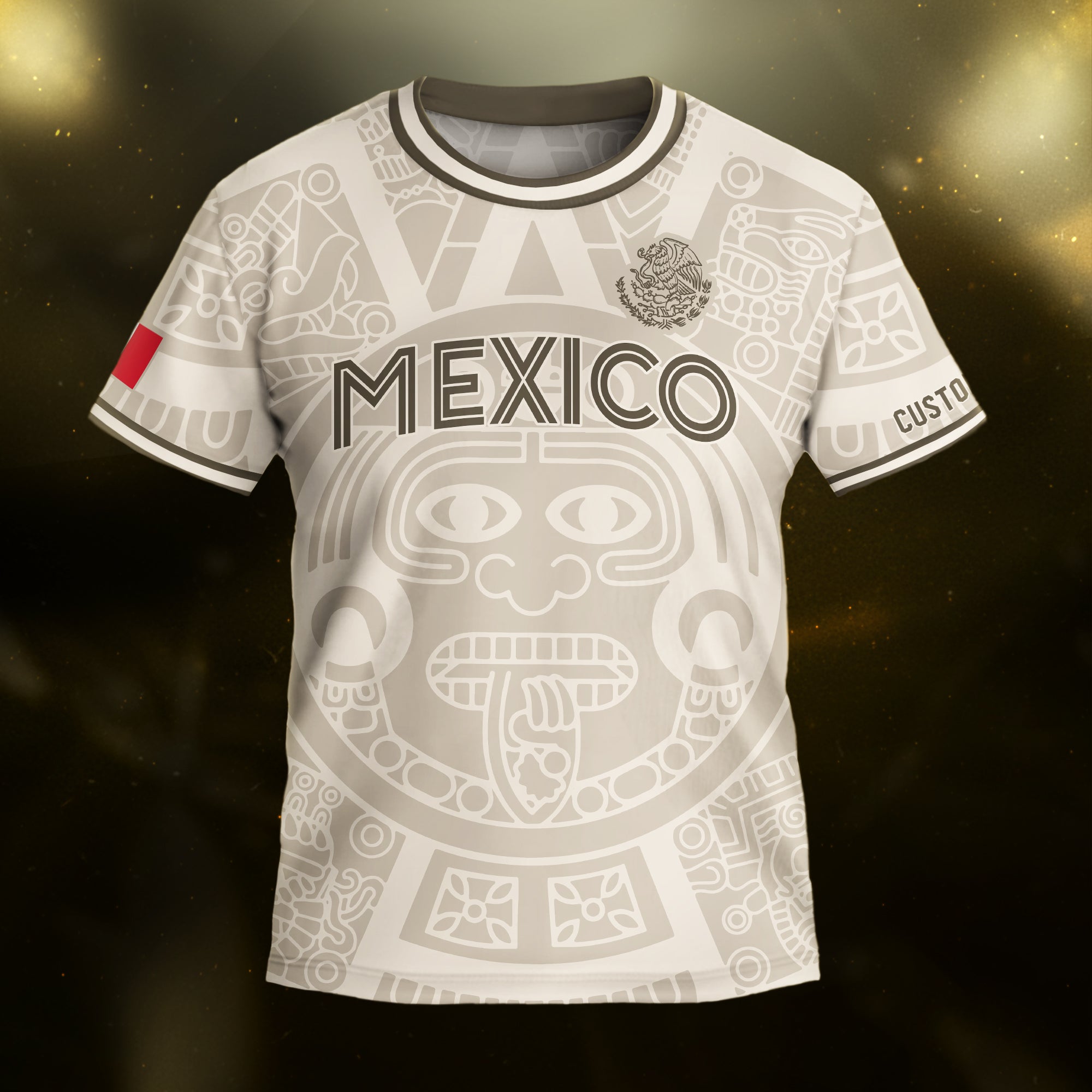 Custom Mexico Kids Soccer Jersey Beige Aztec Calendar Heritage Design