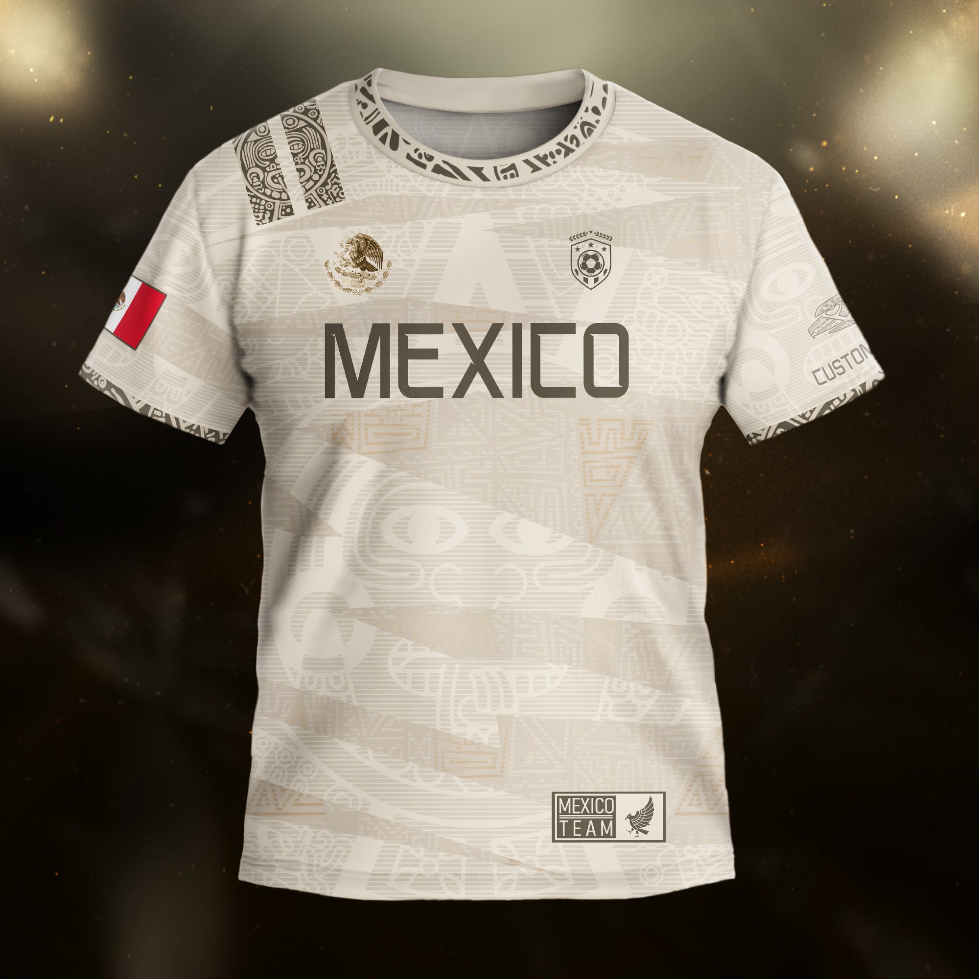 Custom Mexico Beige Aztec Kids Soccer Jersey