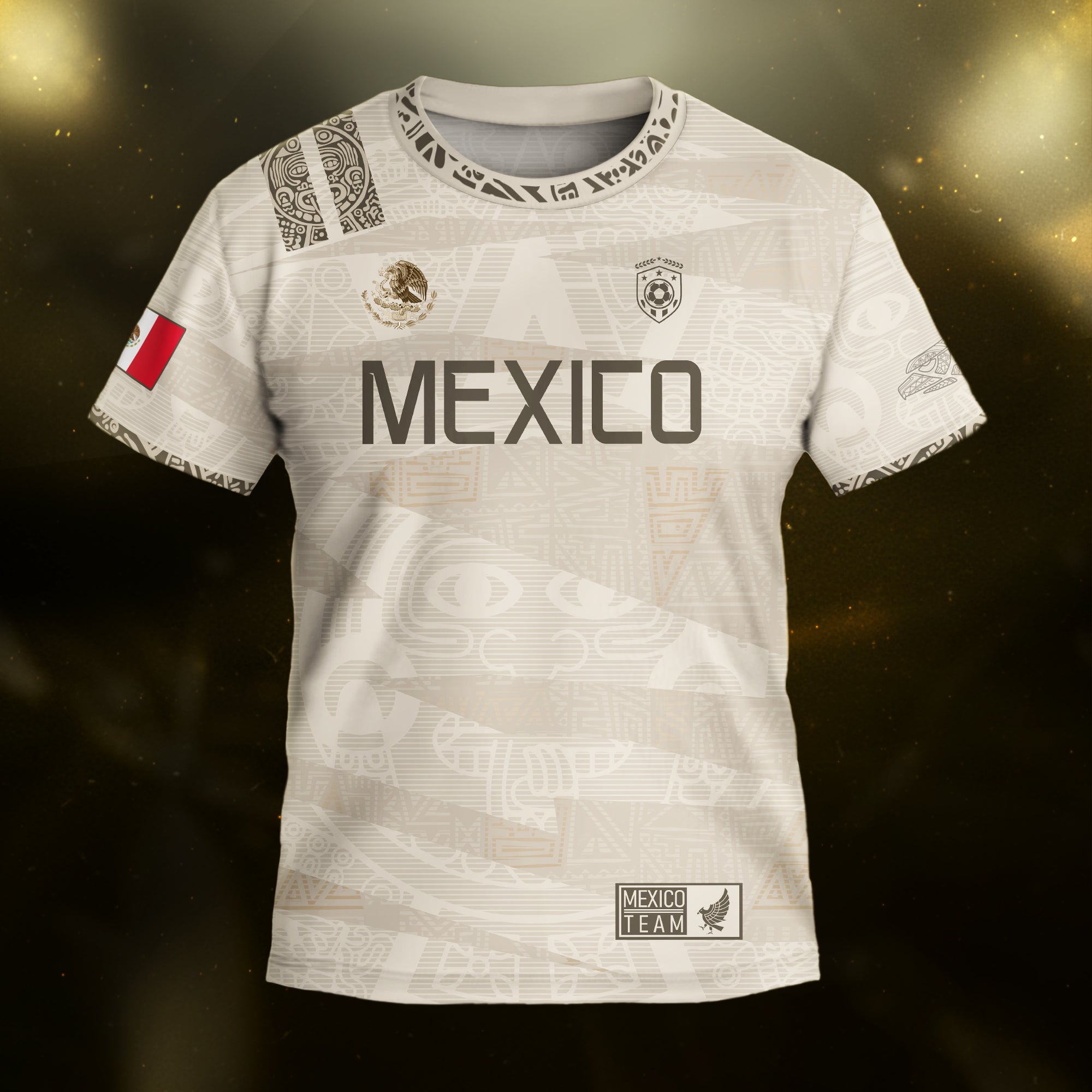 Mexico Kids Soccer Jersey Beige Aztec Eagle Design