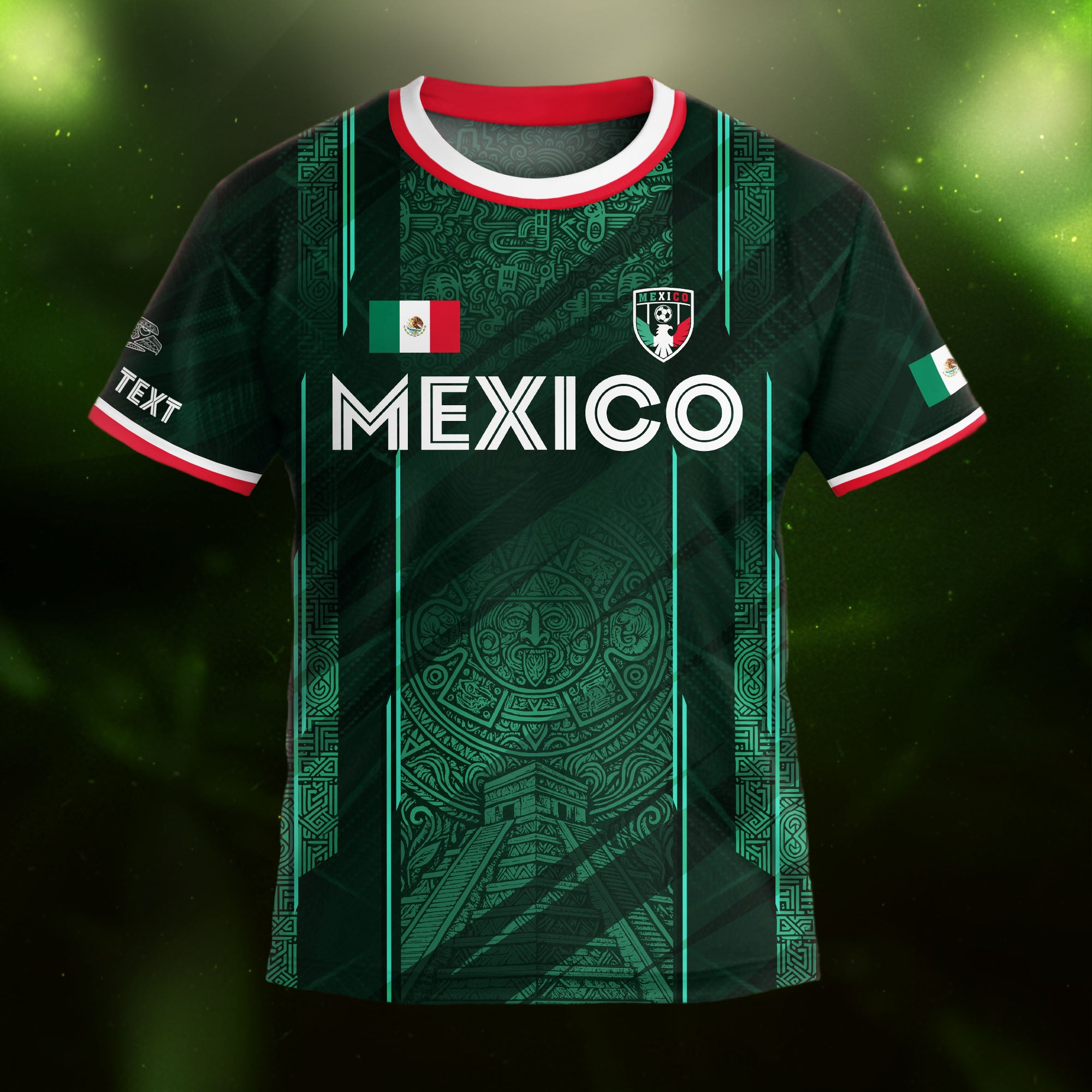Custom Kids Mexico Soccer Jersey Green Aztec Calendar Design