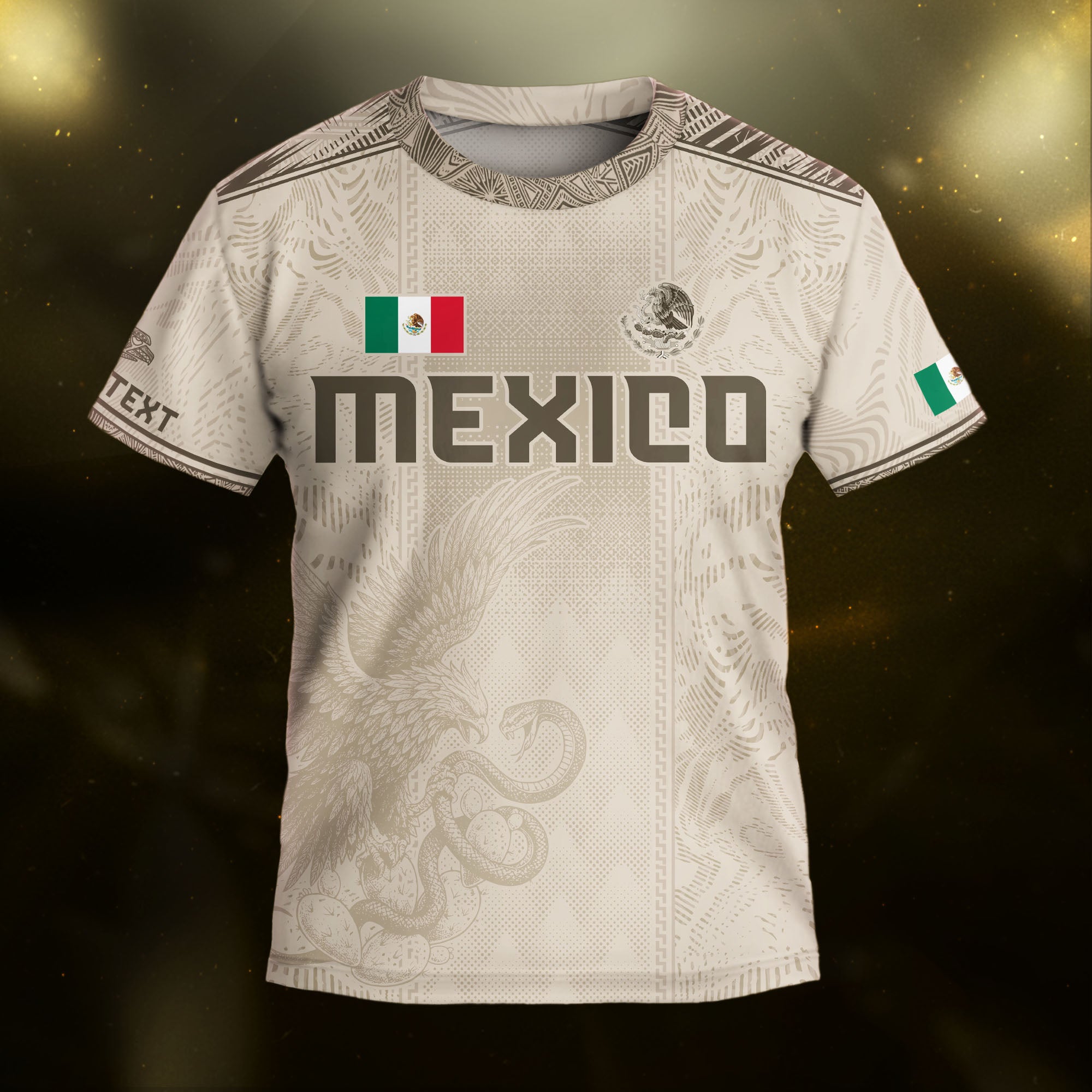 Custom Kids Mexico Soccer Jersey Beige Aztec Eagle Design