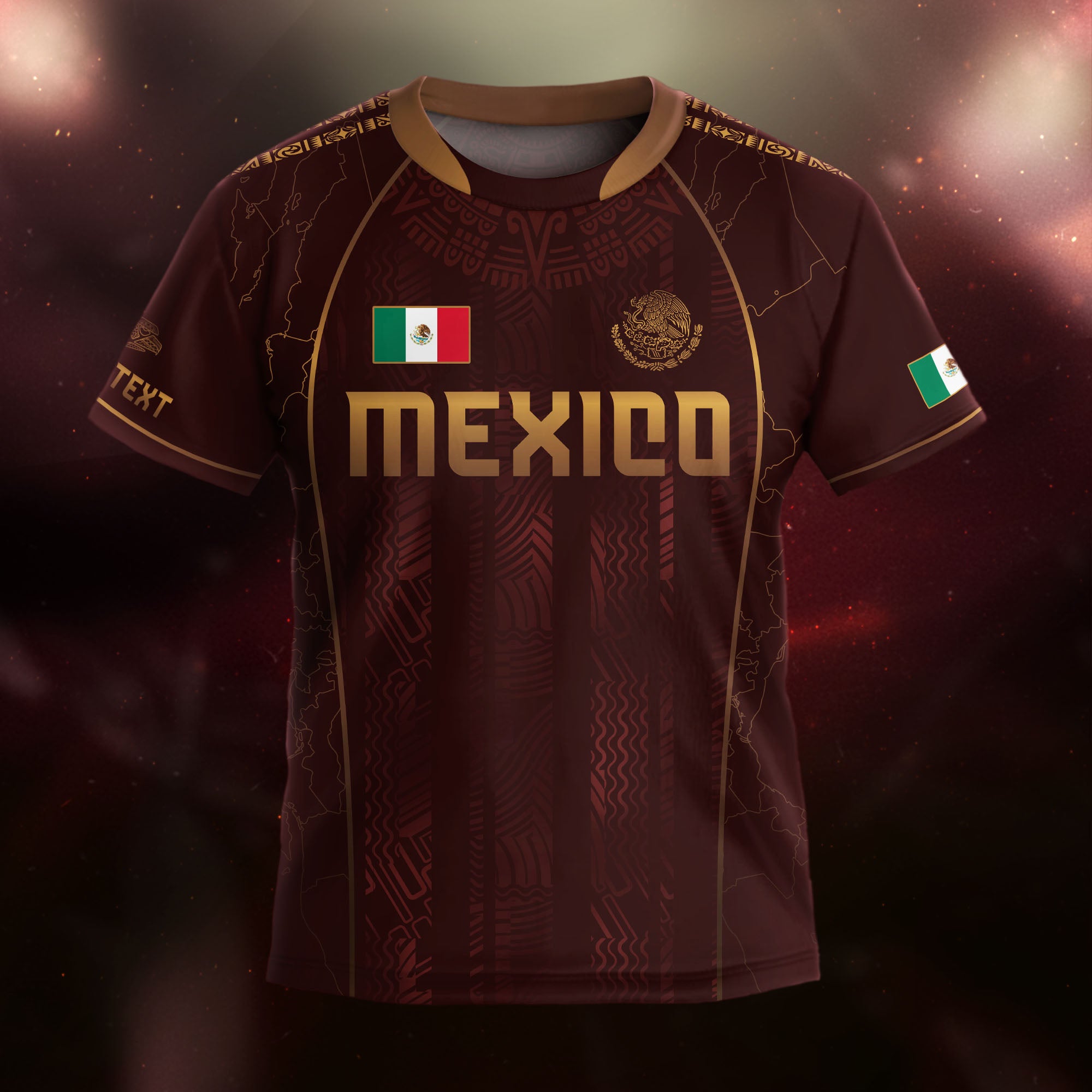 Custom Kids Mexico Soccer Jersey Maroon Aztec Heritage Design