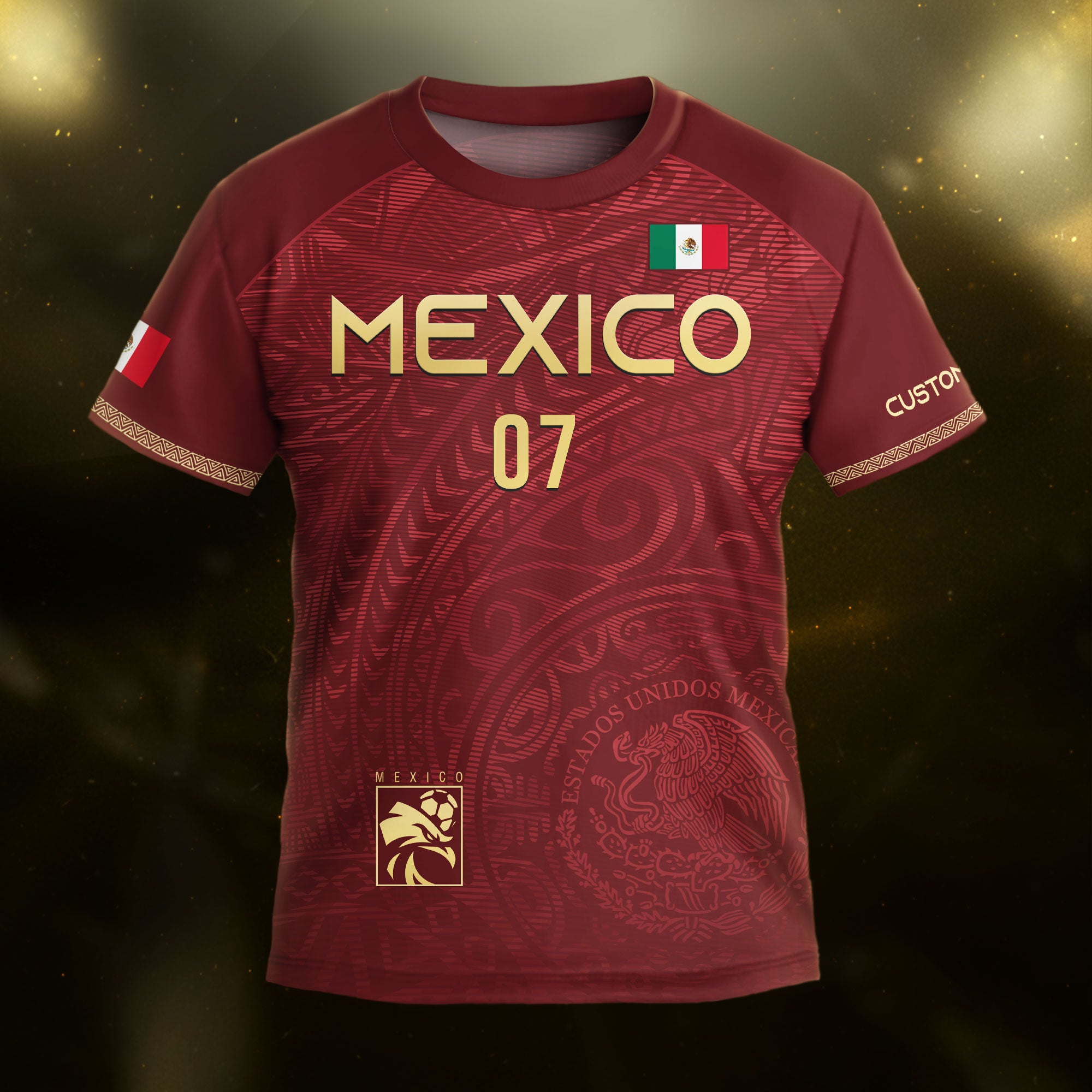 Custom Kids Mexico Soccer Jersey Burgundy Gold Eagle Design