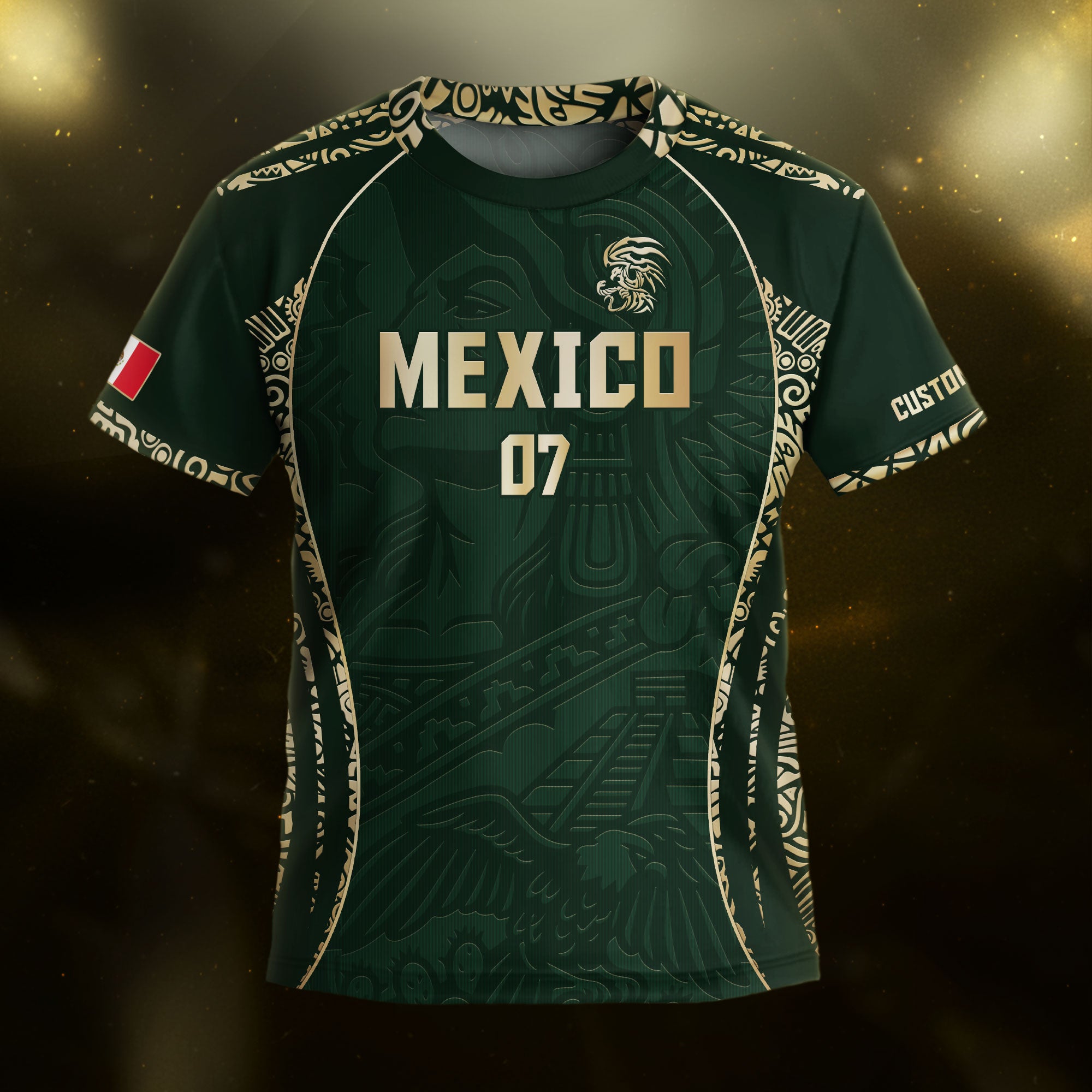 Custom Kids Mexico Soccer Jersey Dark Green Aztec Eagle Design