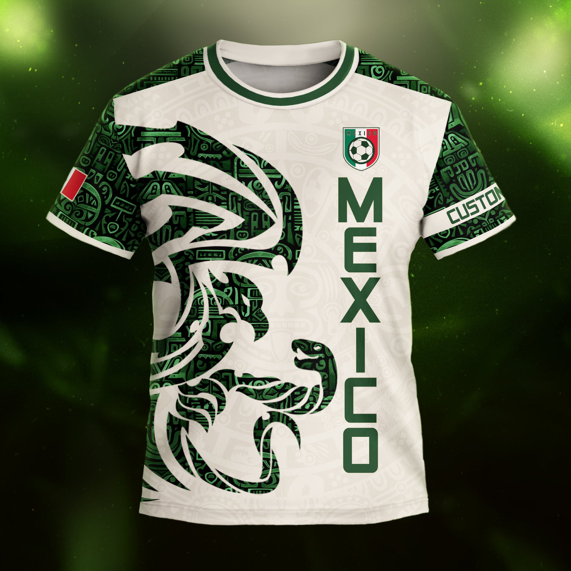 Custom Kid Mexico Beige Green Aztec Eagle Heritage Soccer Jersey