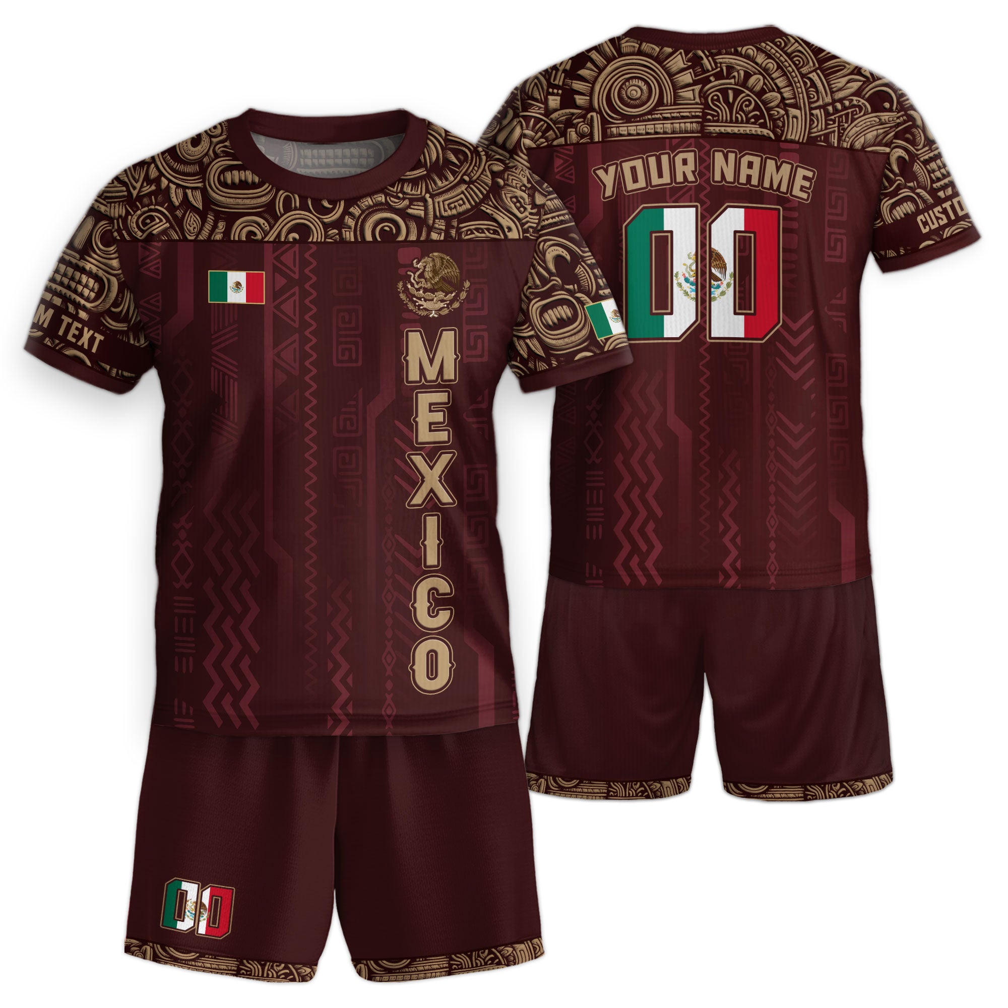 Custom Mexico Kids Soccer Jersey Red Aztec Warrior Style