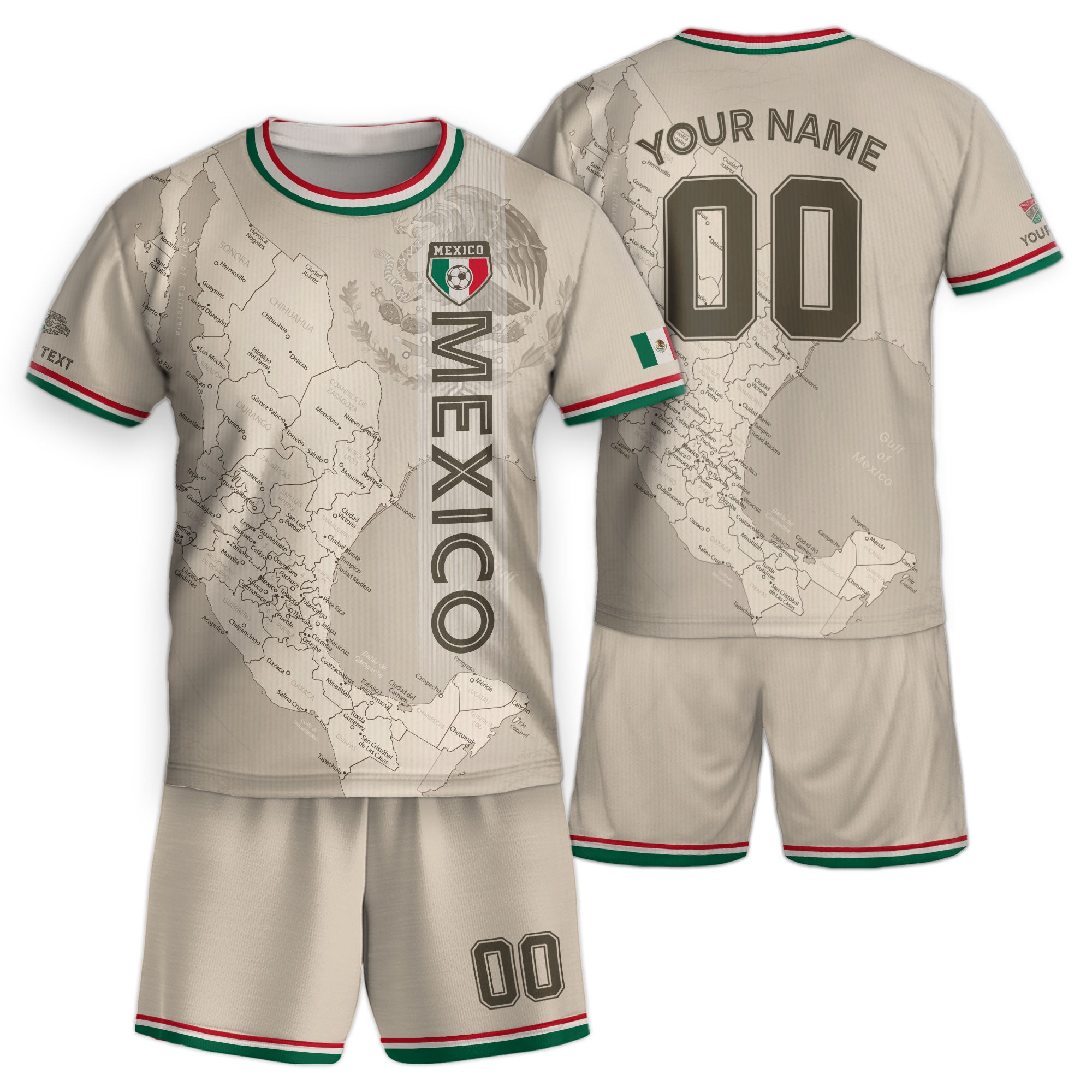 Custom Mexico Kids Soccer Jersey Beige Heritage Map Design
