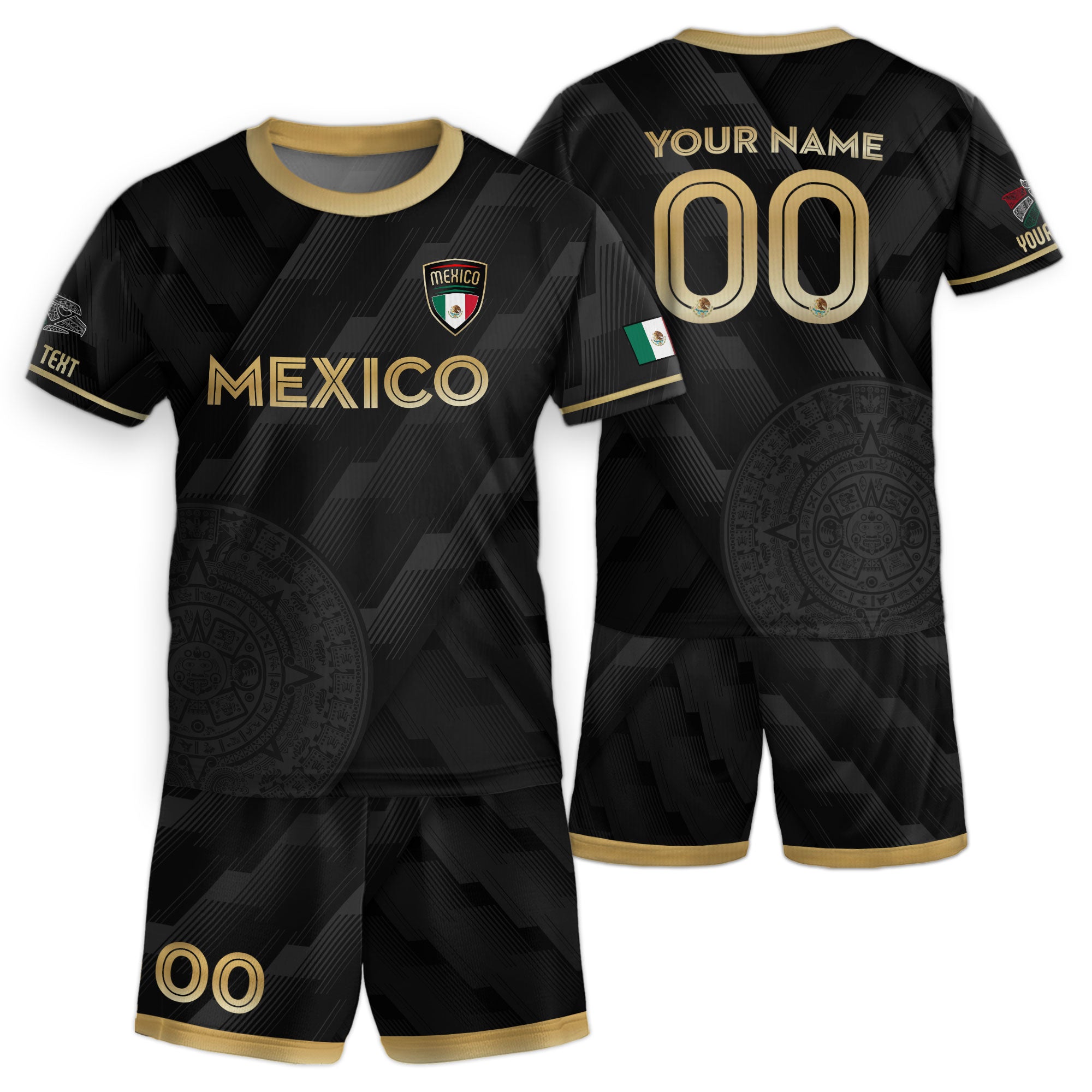 Custom Mexico Kids Soccer Jersey Black Gold Classic Design