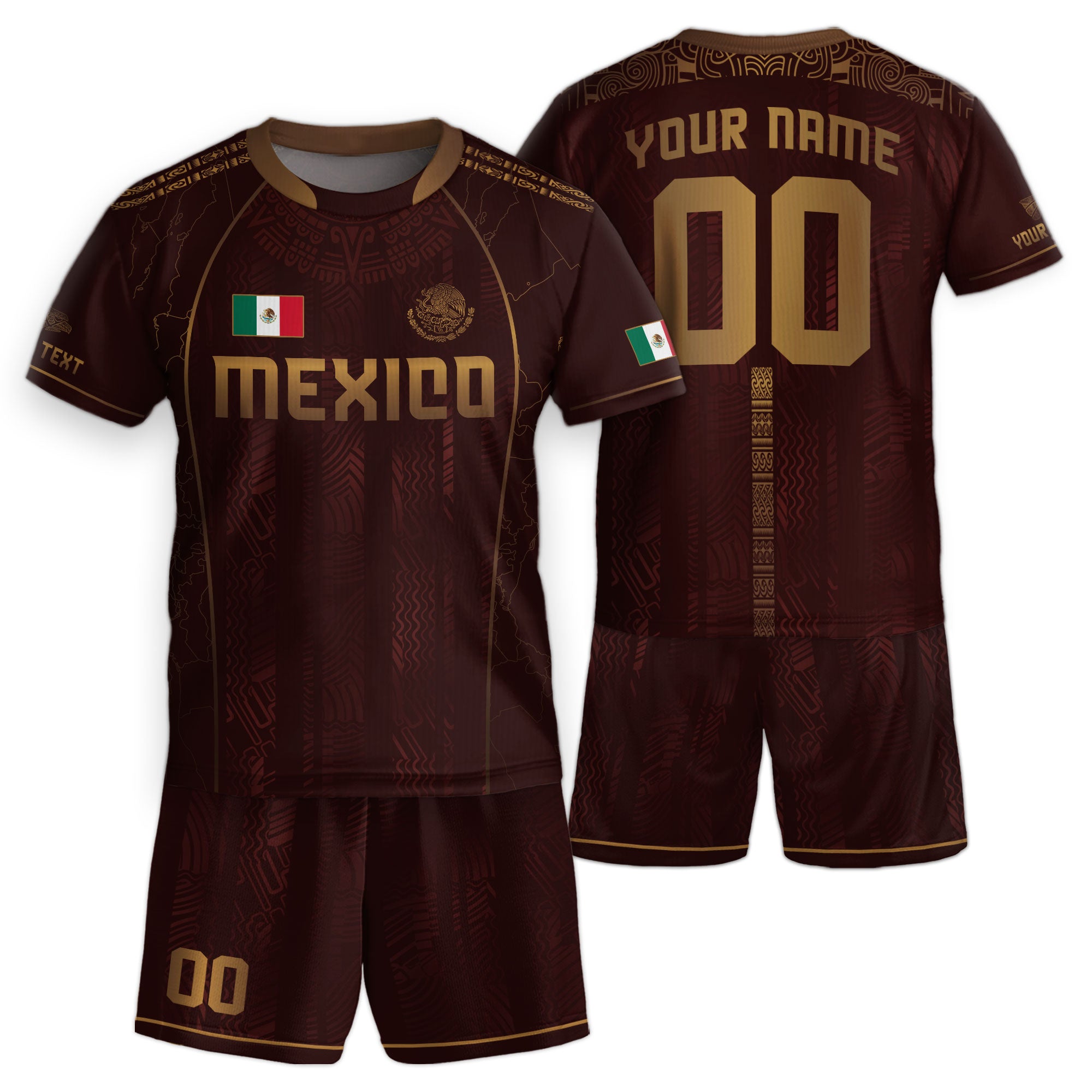 Custom Kids Mexico Soccer Jersey Maroon Aztec Heritage Design