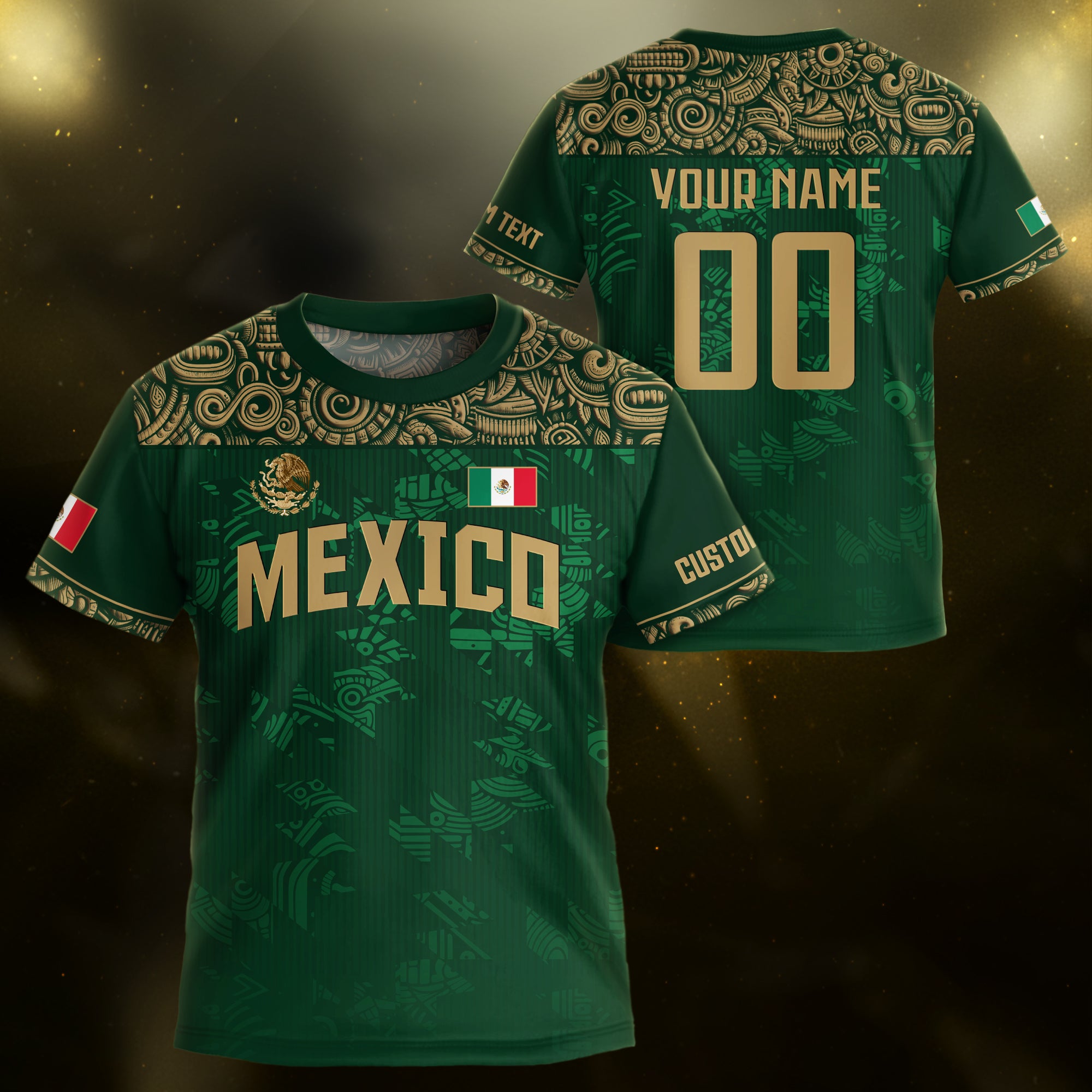 Custom Mexico Kids Soccer Jersey Green Aztec Eagle Edition