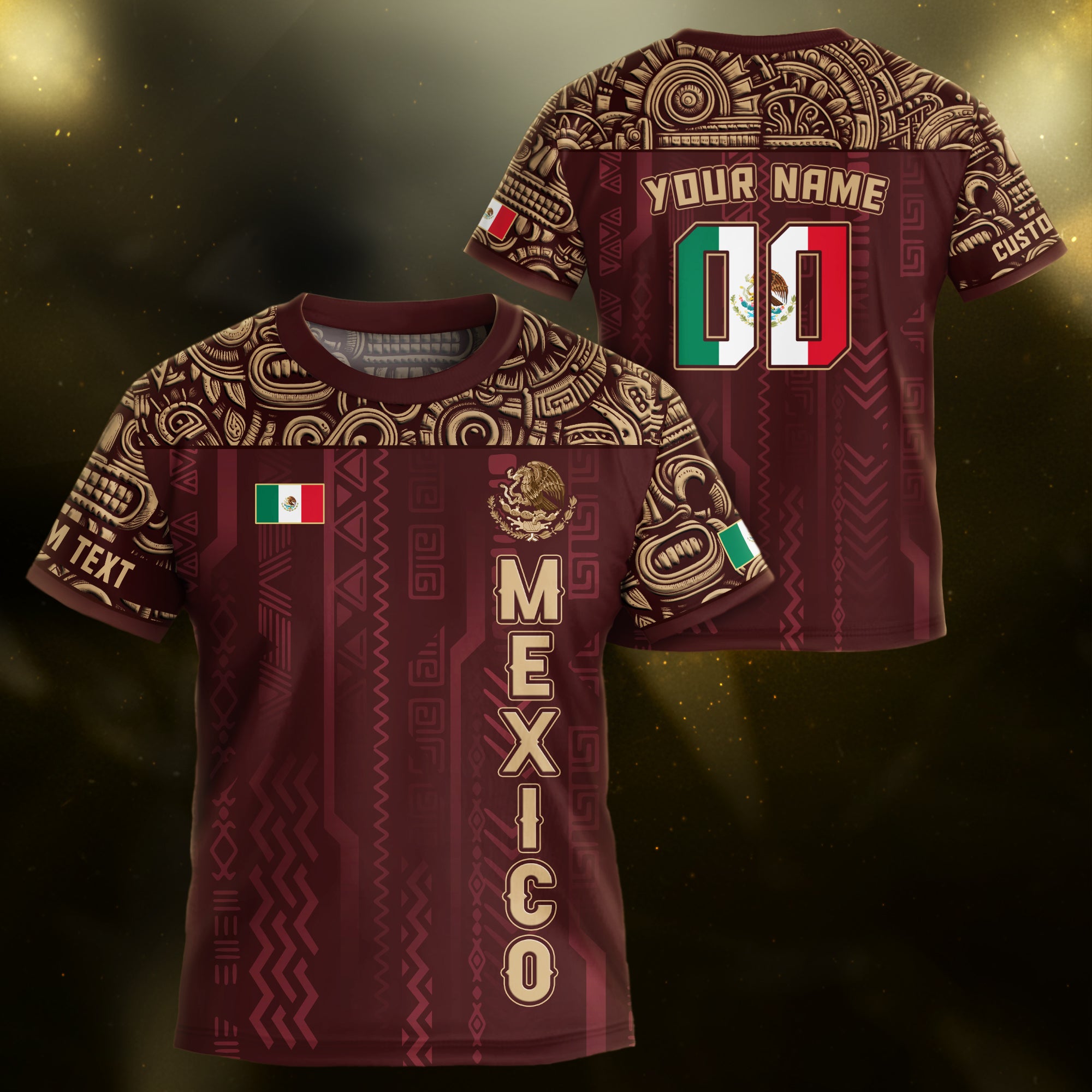 Custom Mexico Kids Soccer Jersey Red Aztec Warrior Style