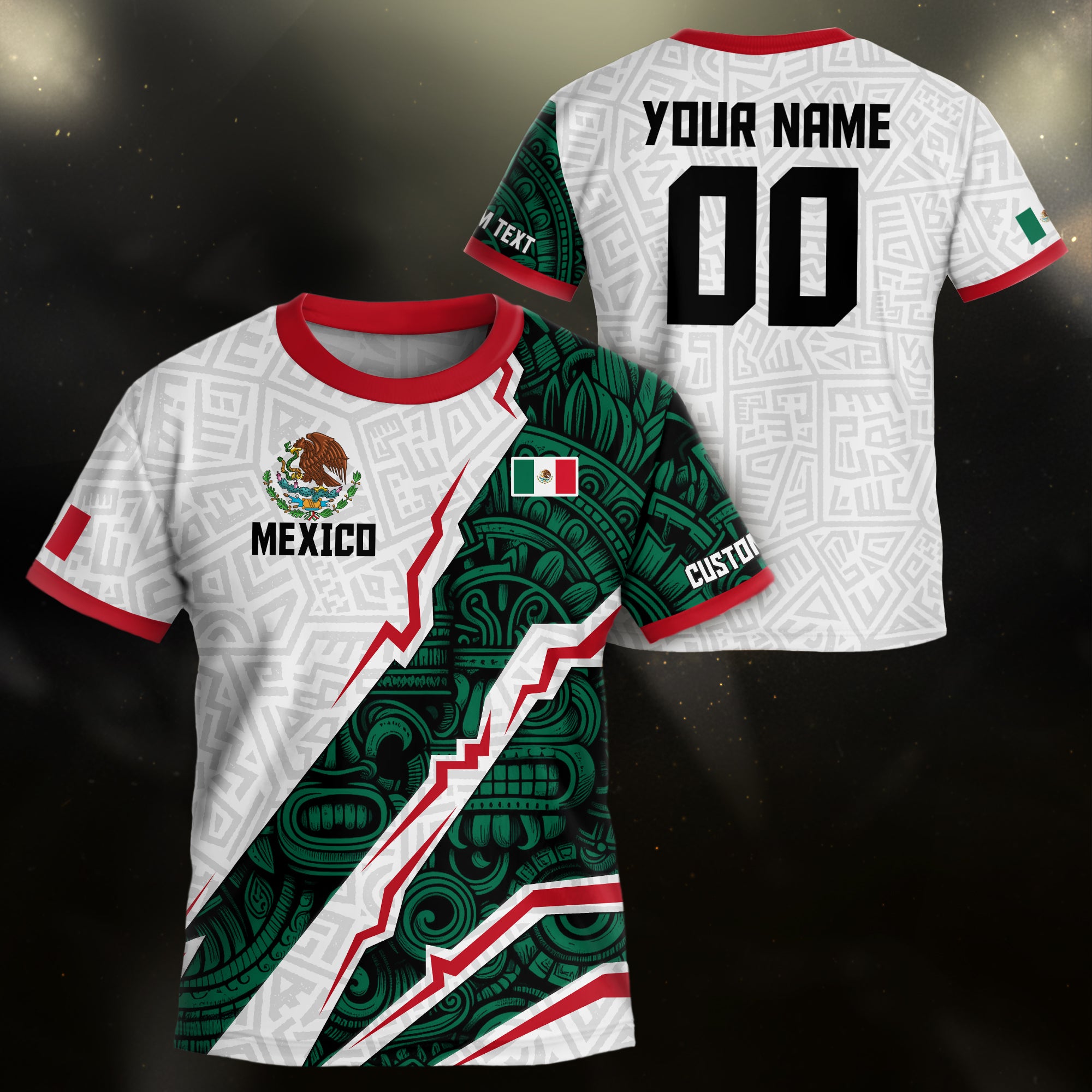 Custom Mexico Kids Soccer Jersey White Green Aztec Design