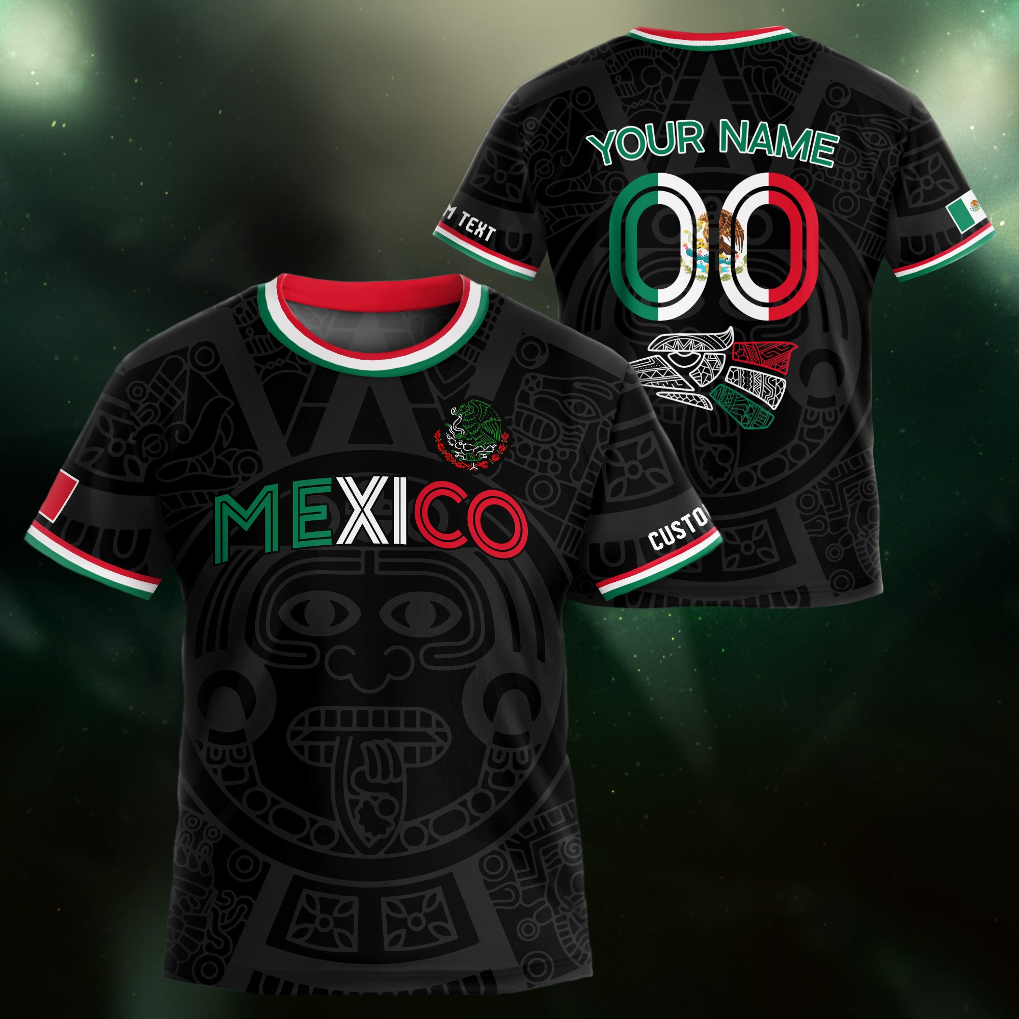 Custom Mexico Kids Soccer Jersey Black Heritage Pattern