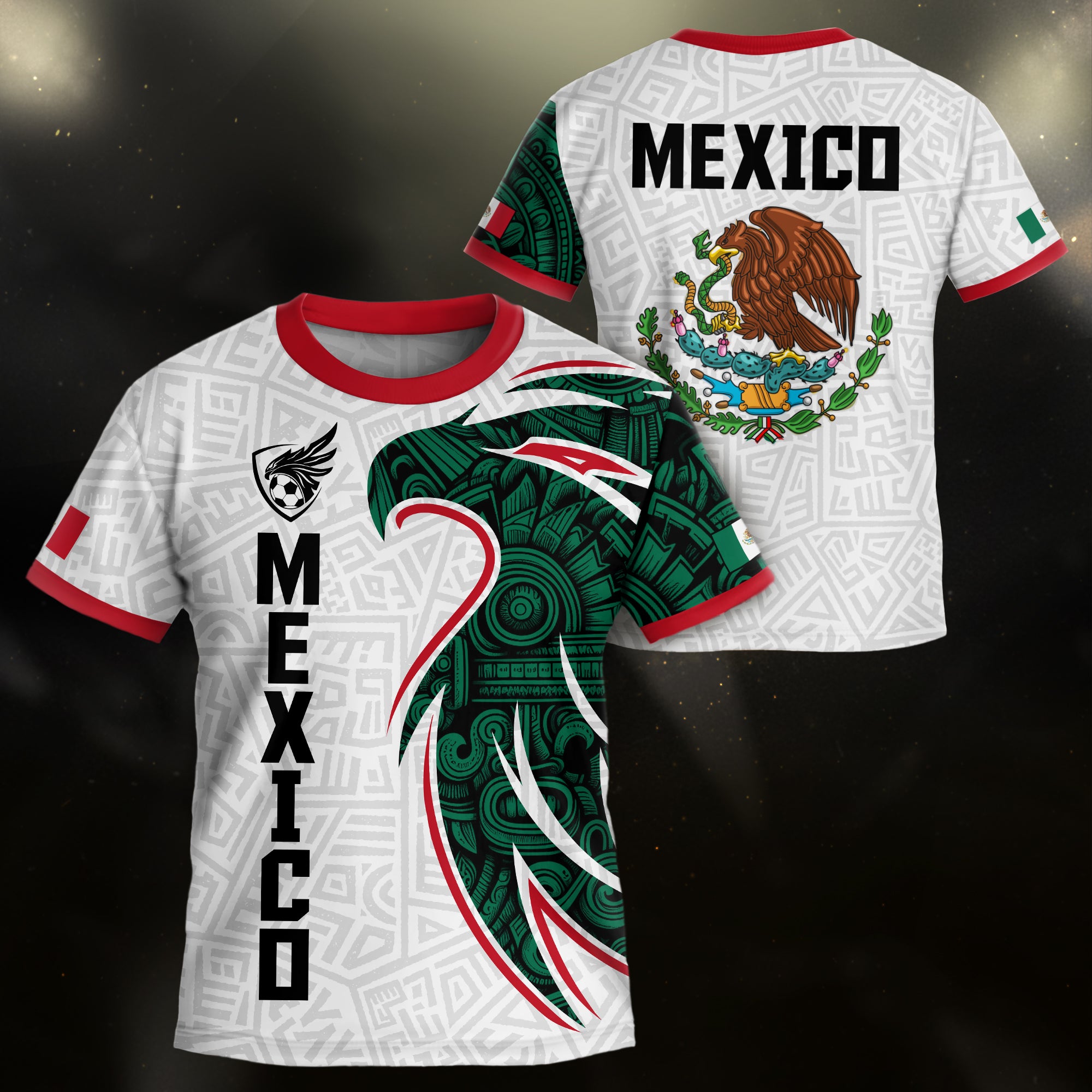 Mexico Kids Soccer Jersey White Green Aztec Eagle Design