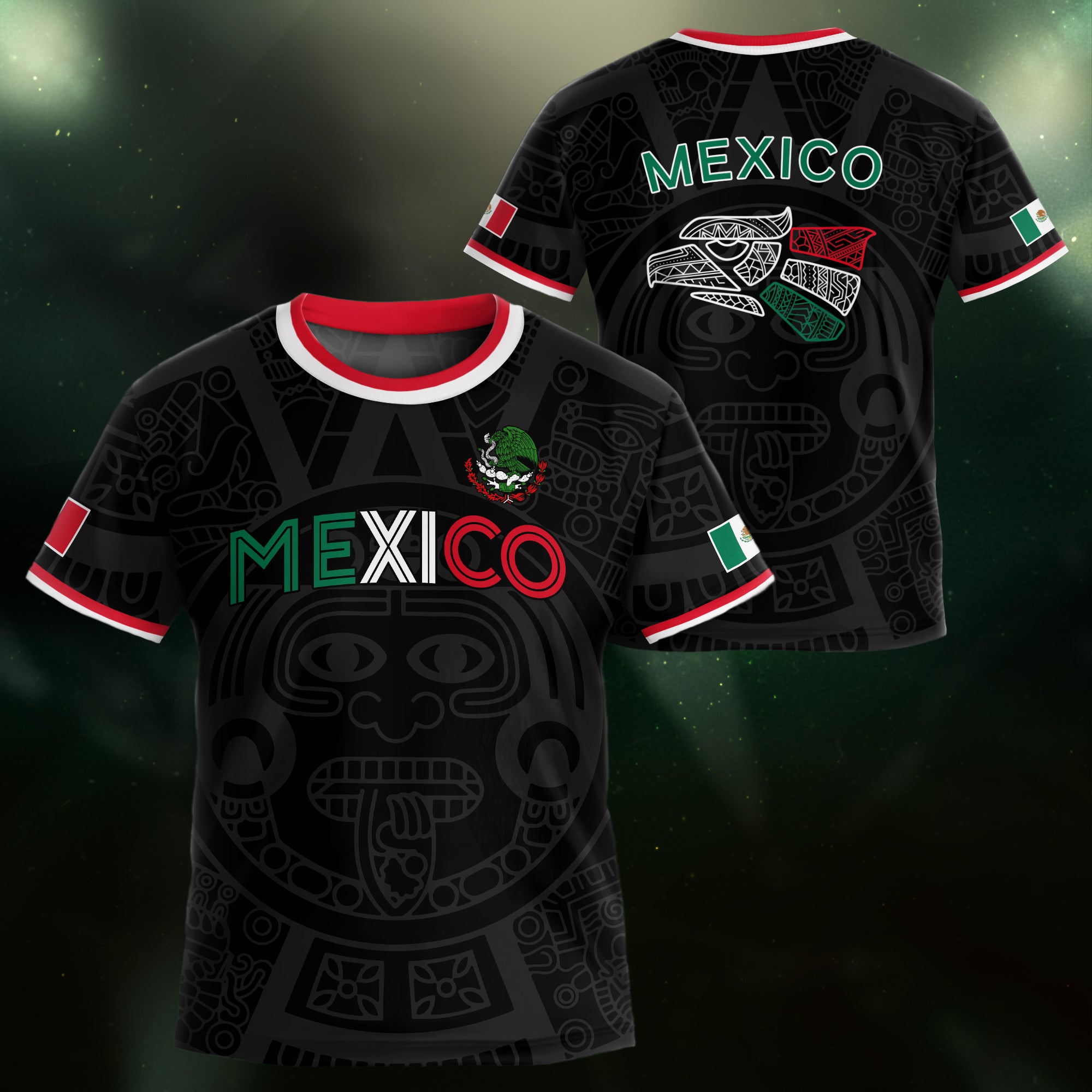 Mexico Kids Soccer Jersey Black Aztec Flag Colors Design
