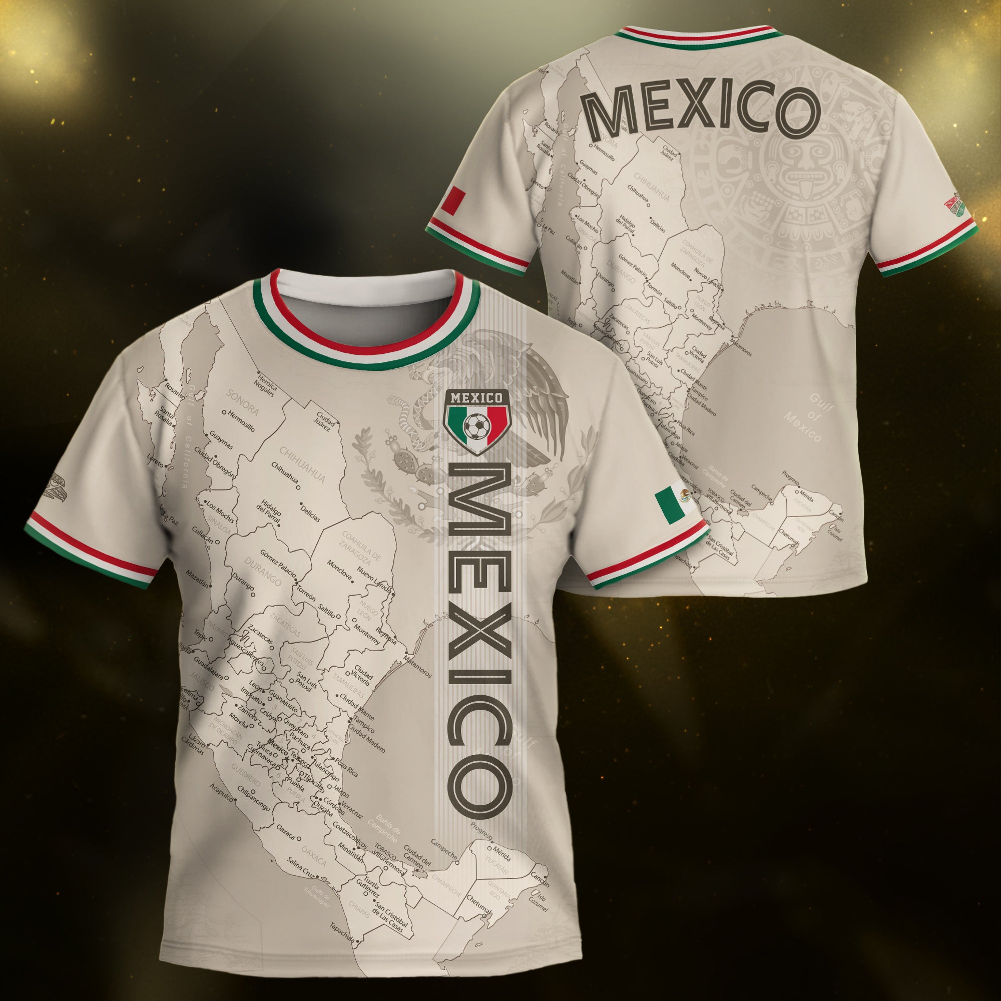 Mexico Kids Soccer Jersey Beige Map Aztec Design