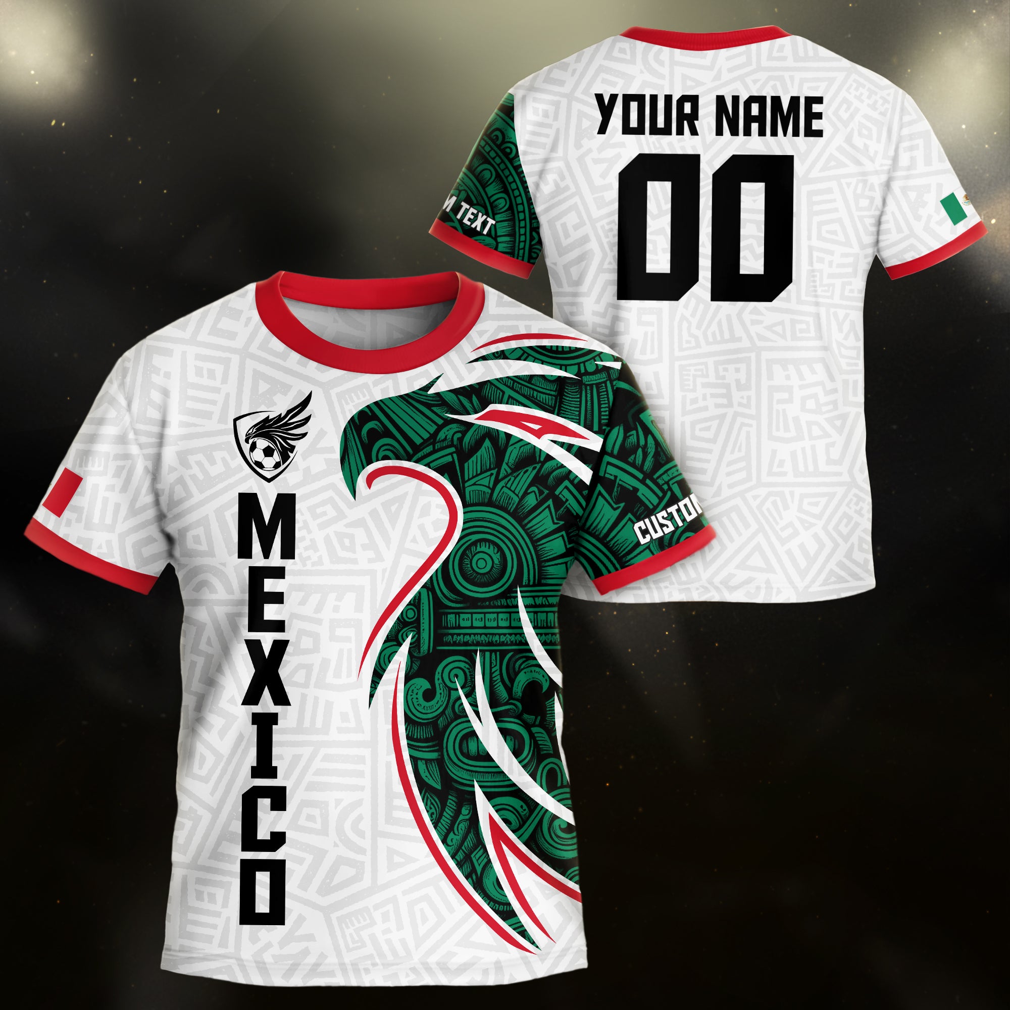 Custom Mexico Kids Soccer Jersey White Green Red Aztec Eagle Design