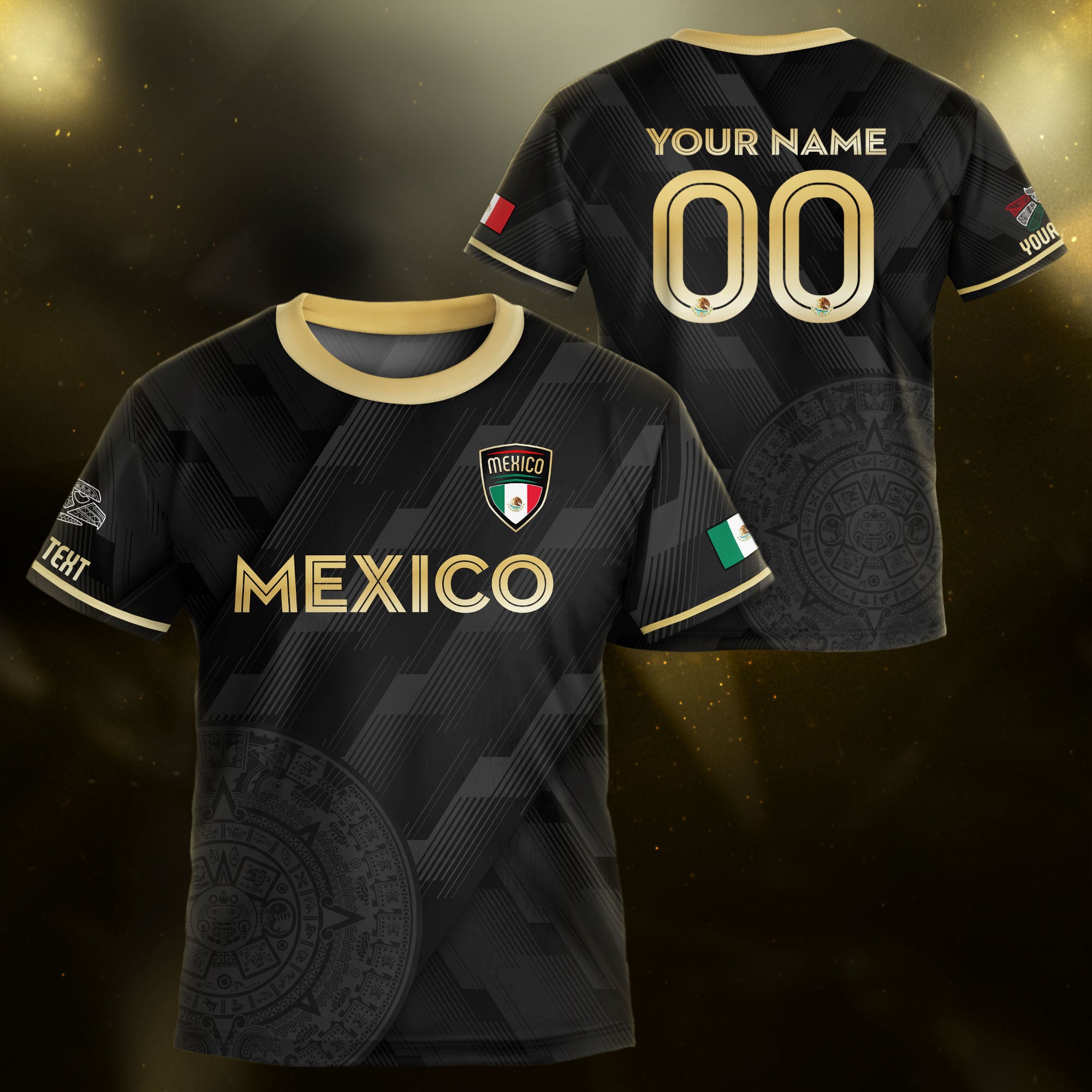 Custom Mexico Kids Soccer Jersey Black Gold Classic Design