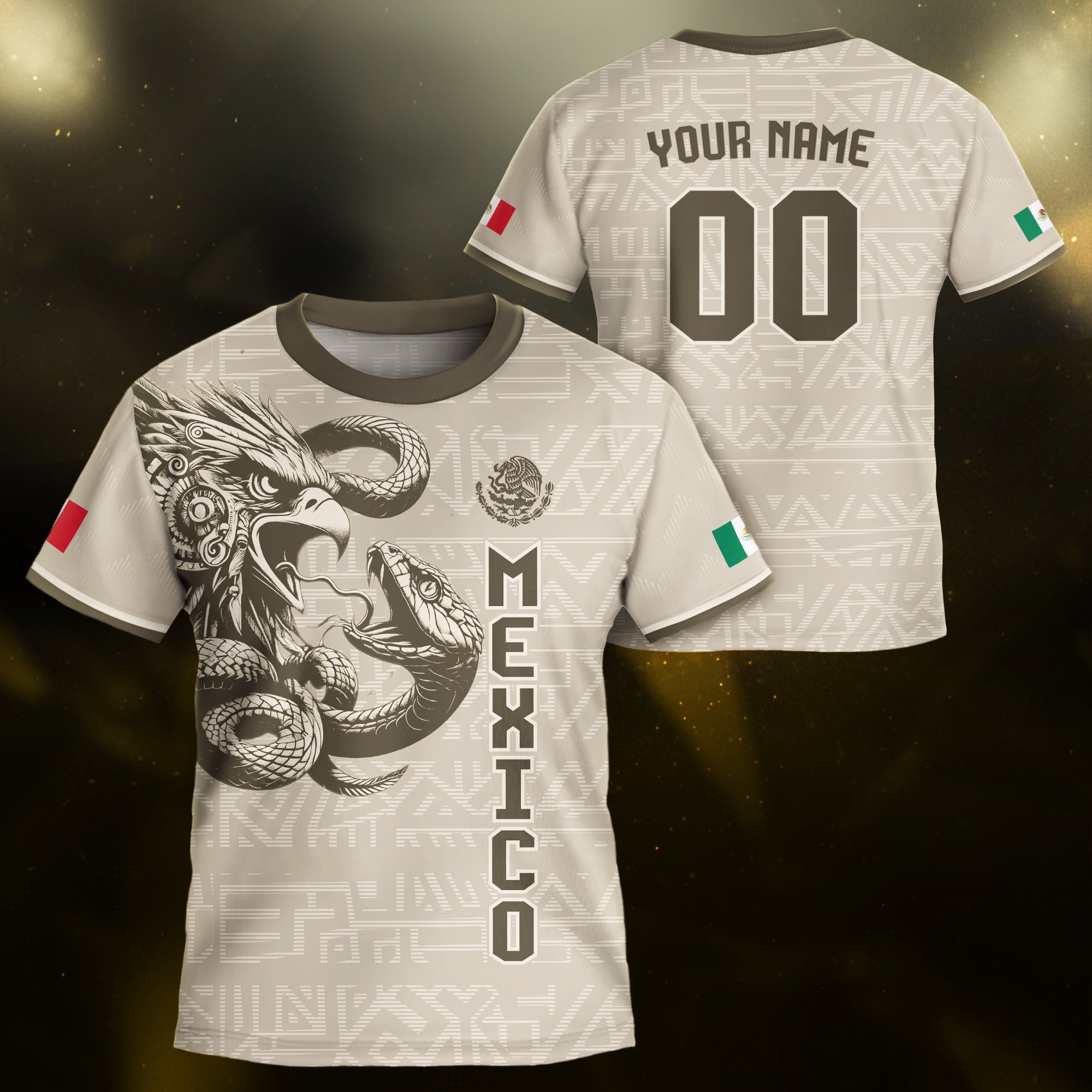 Custom Mexico Kids Soccer Jersey Beige Aztec Eagle & Serpent Heritage Design