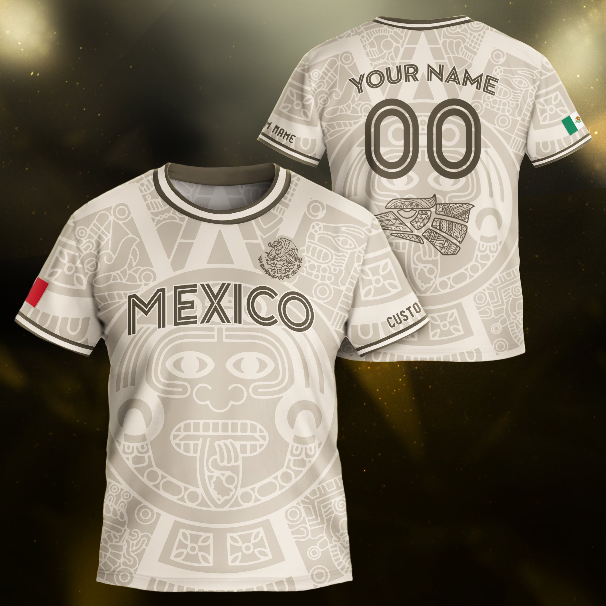 Custom Mexico Kids Soccer Jersey Beige Aztec Calendar Heritage Design