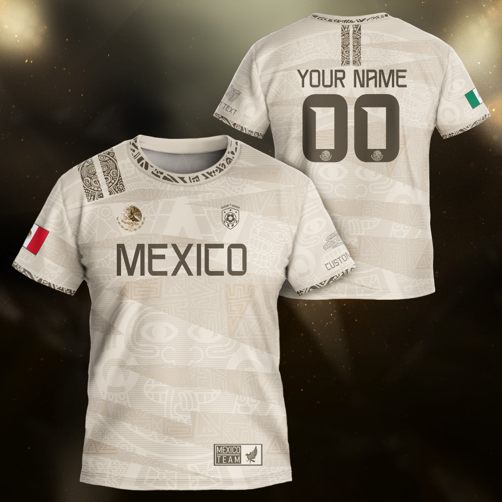 Custom Mexico Beige Aztec Kids Soccer Jersey