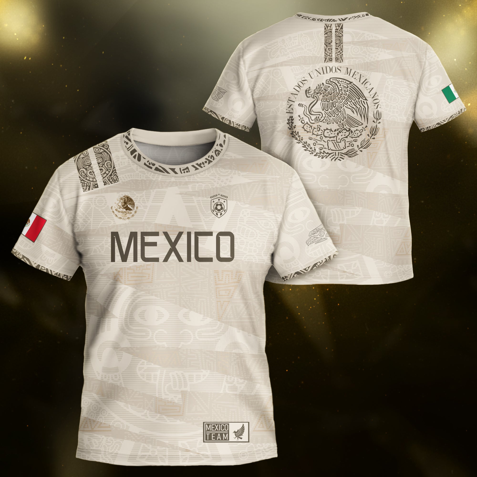 Mexico Kids Soccer Jersey Beige Aztec Eagle Design