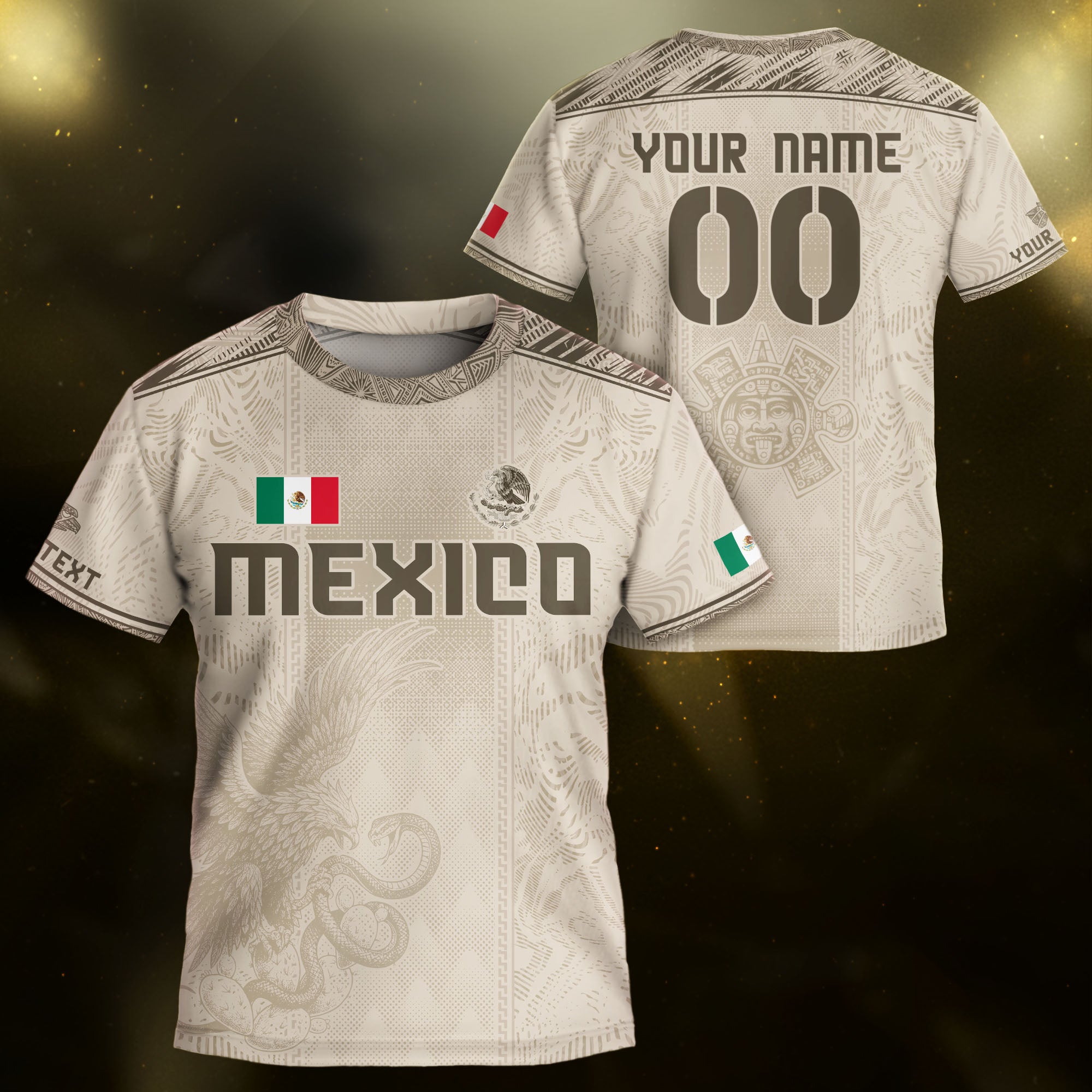 Custom Kids Mexico Soccer Jersey Beige Aztec Eagle Design