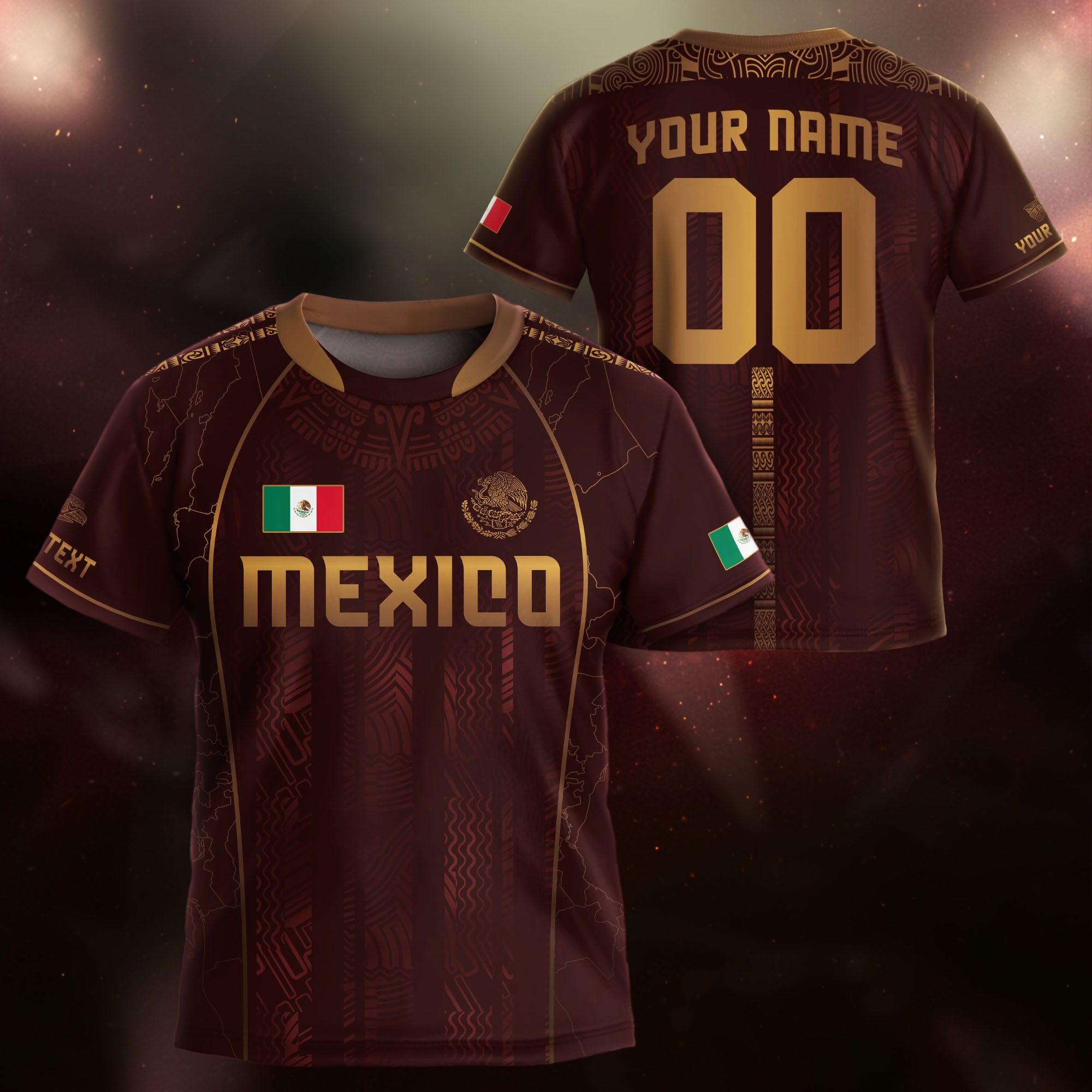 Custom Kids Mexico Soccer Jersey Maroon Aztec Heritage Design