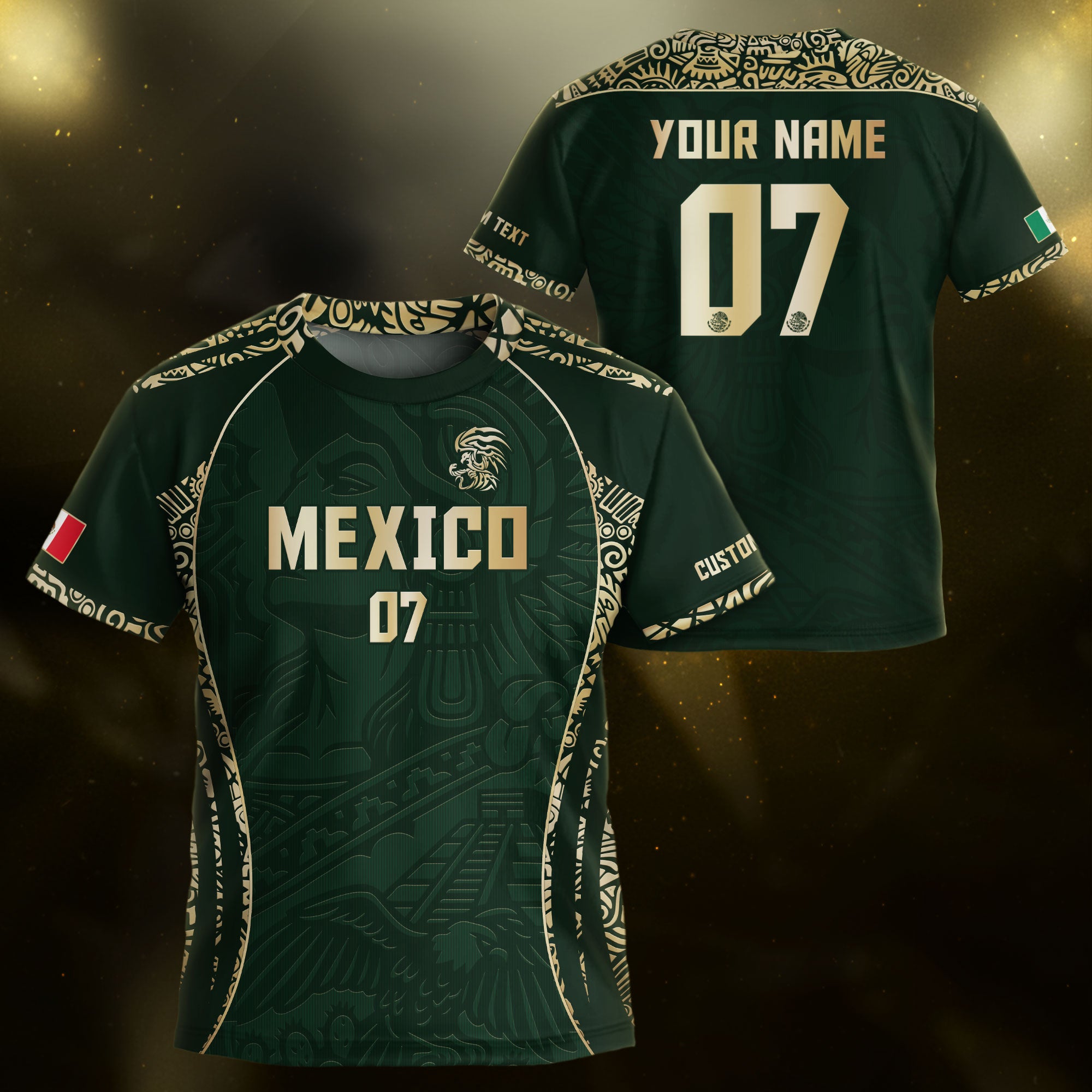 Custom Kids Mexico Soccer Jersey Dark Green Aztec Eagle Design