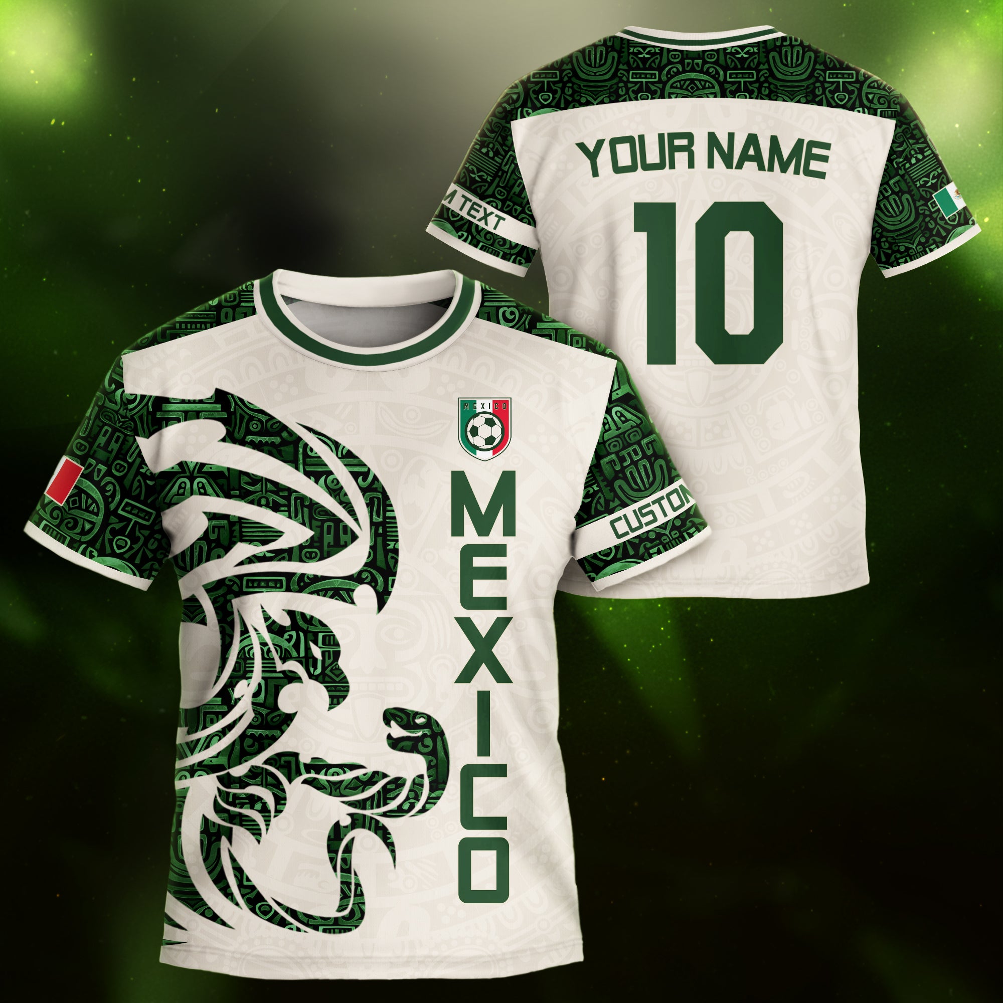 Custom Kid Mexico Beige Green Aztec Eagle Heritage Soccer Jersey