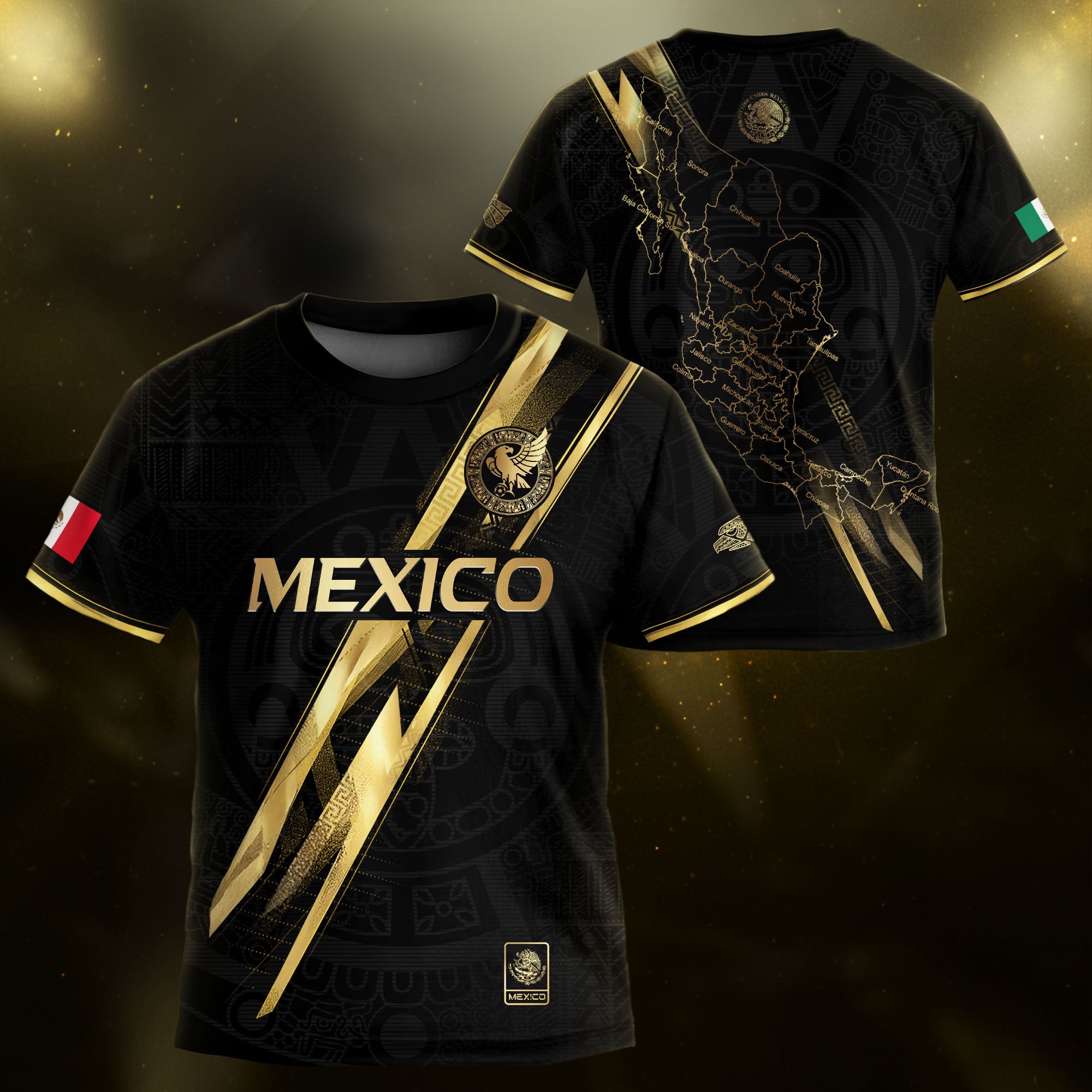 Mexico Map Gold Black Dynamic Design Kids Soccer Soccer Jersey