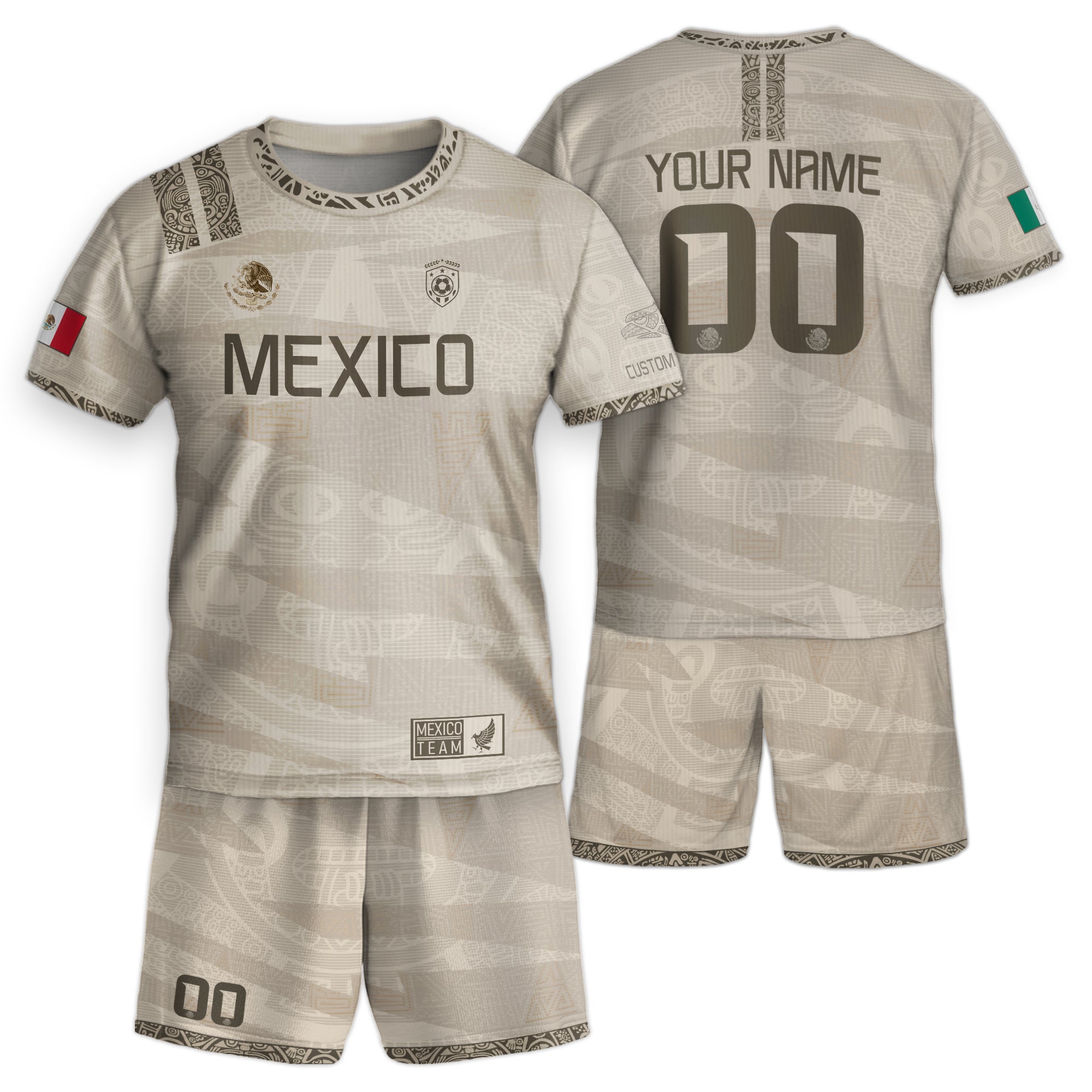 Custom Mexico Beige Aztec Kids Soccer Jersey