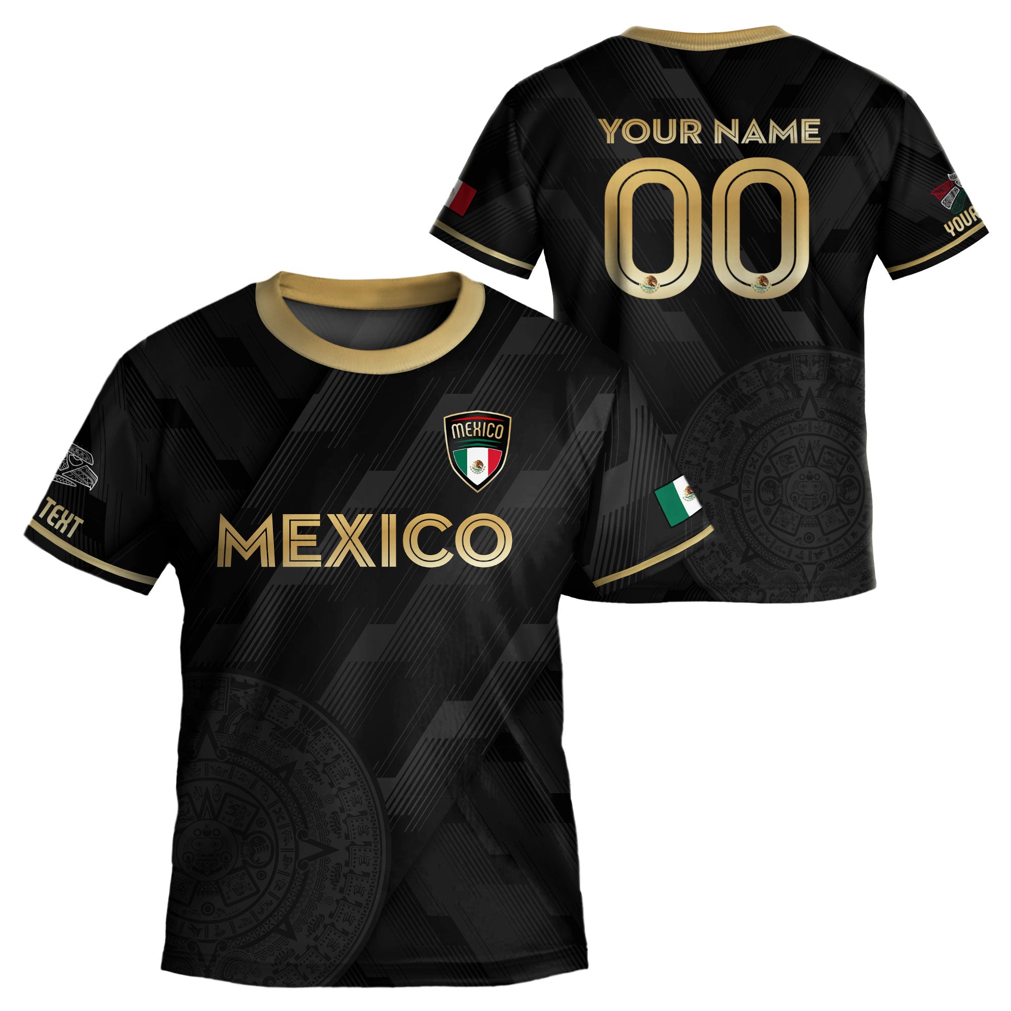 Custom Mexico Kids Soccer Jersey Black Gold Classic Design