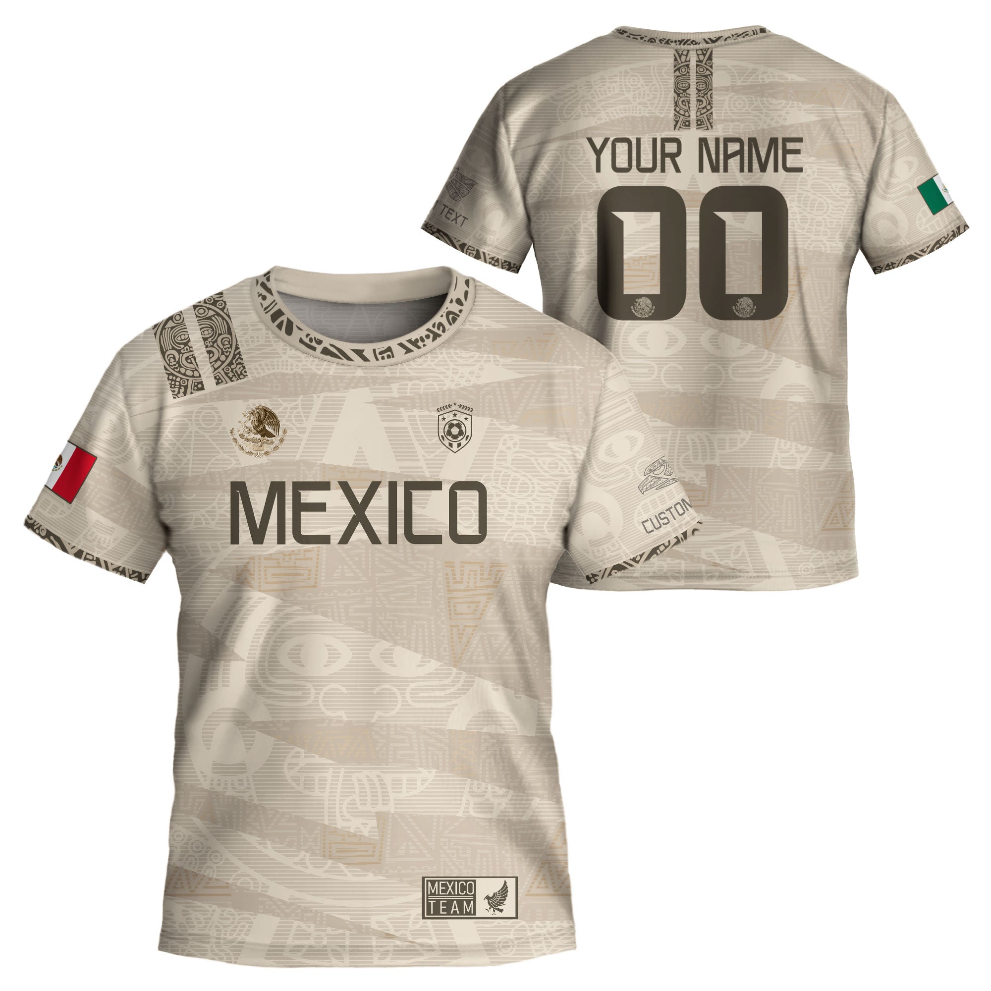 Custom Mexico Beige Aztec Kids Soccer Jersey