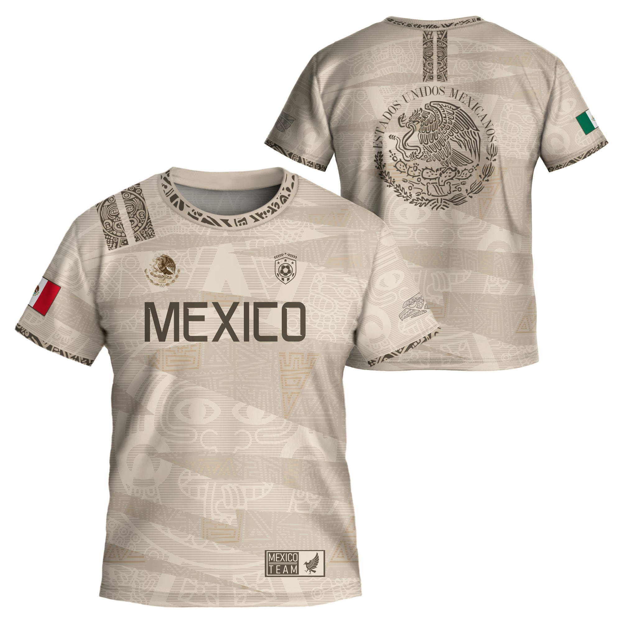 Mexico Kids Soccer Jersey Beige Aztec Eagle Design