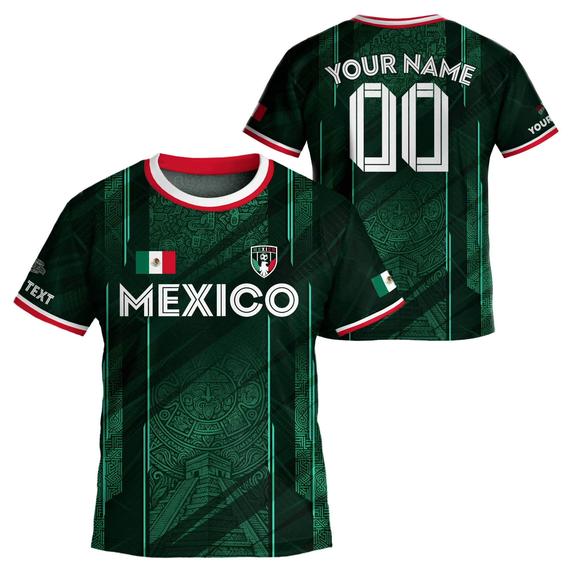 Custom Kids Mexico Soccer Jersey Green Aztec Calendar Design