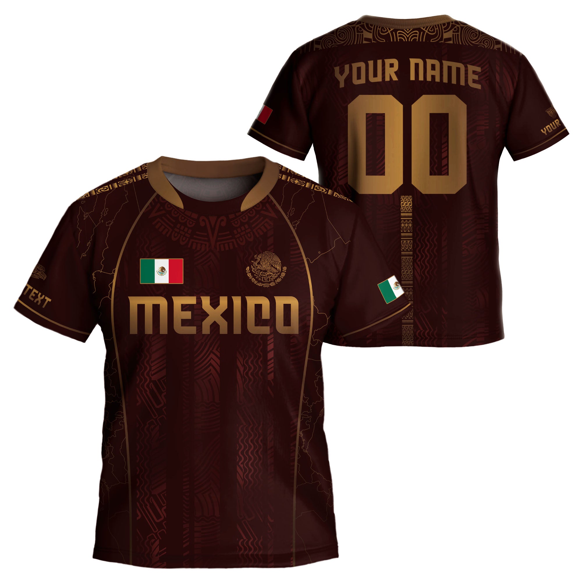 Custom Kids Mexico Soccer Jersey Maroon Aztec Heritage Design