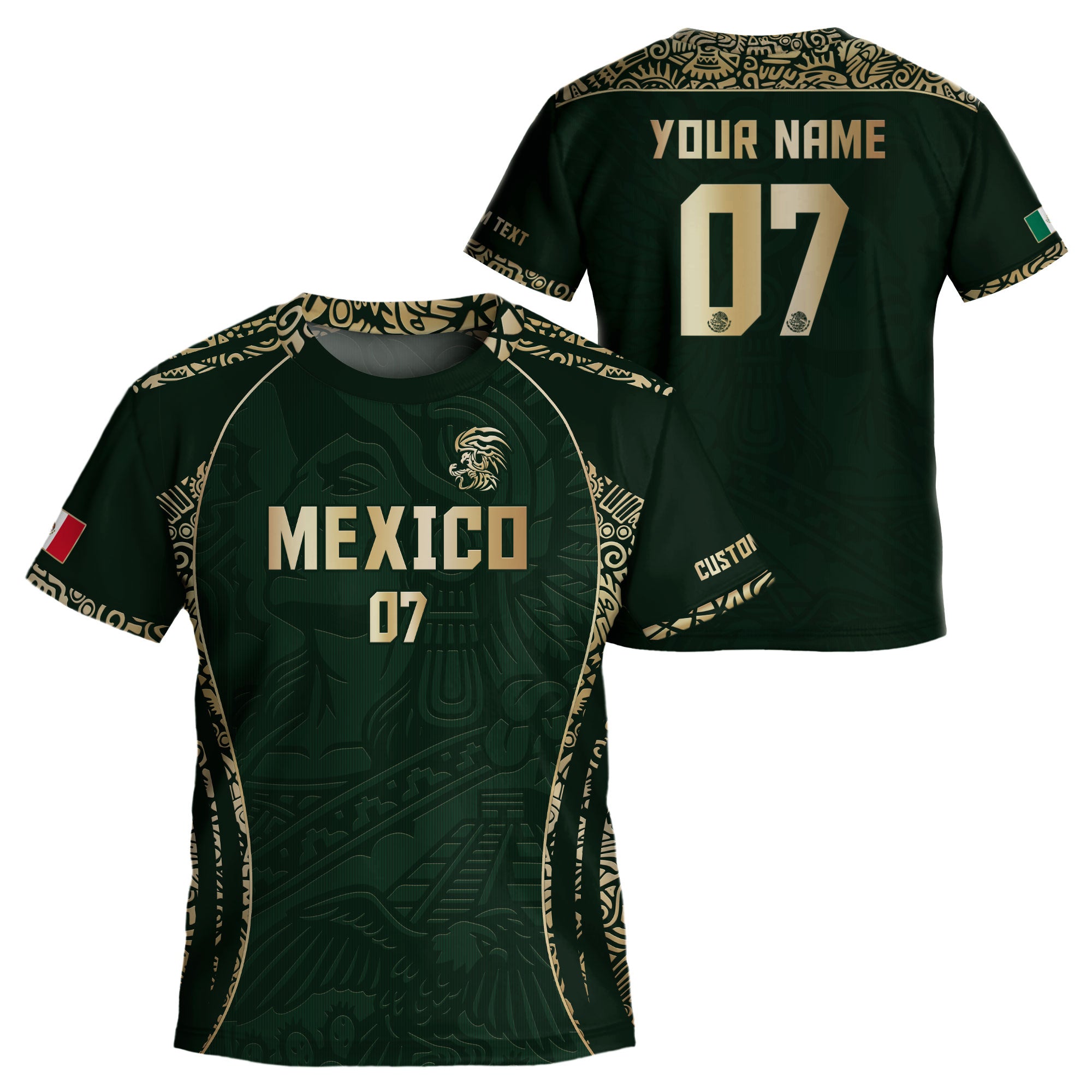 Custom Kids Mexico Soccer Jersey Dark Green Aztec Eagle Design