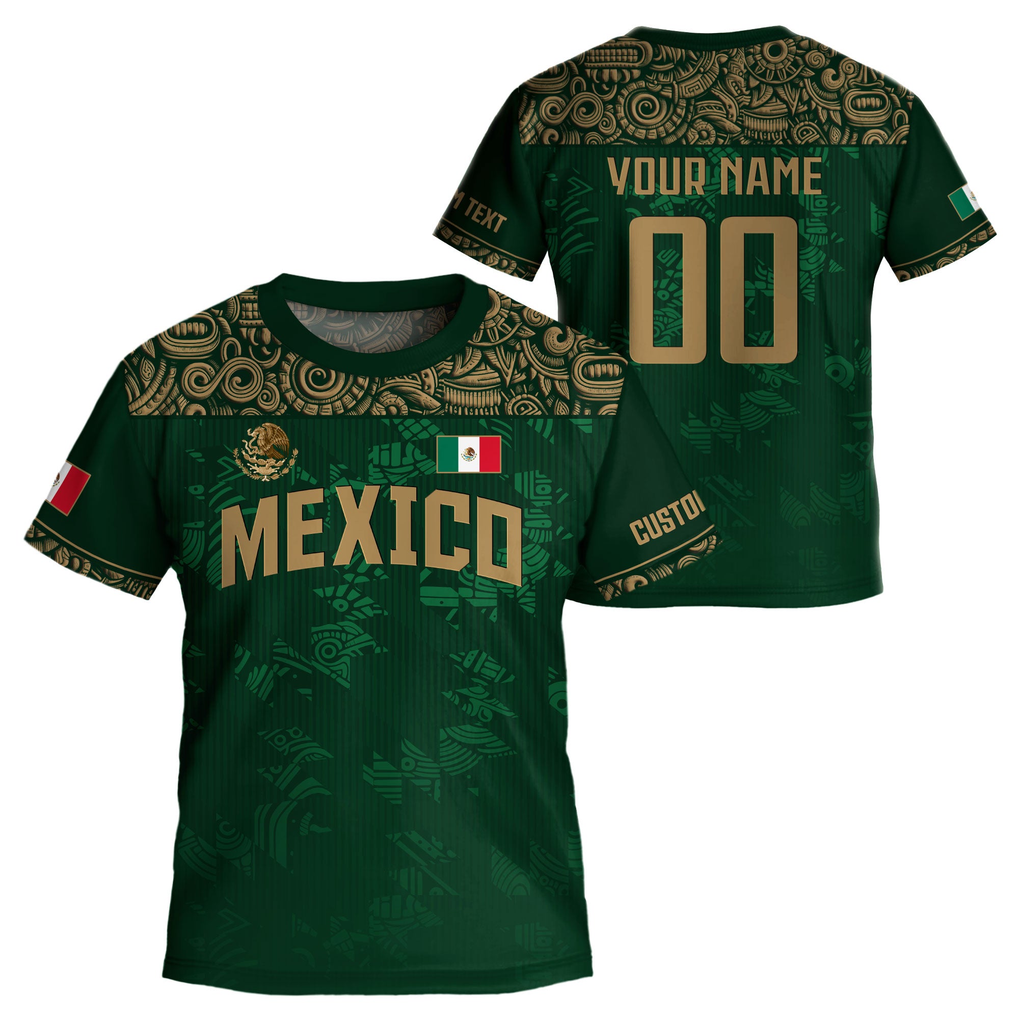 Custom Mexico Kids Soccer Jersey Green Aztec Eagle Edition