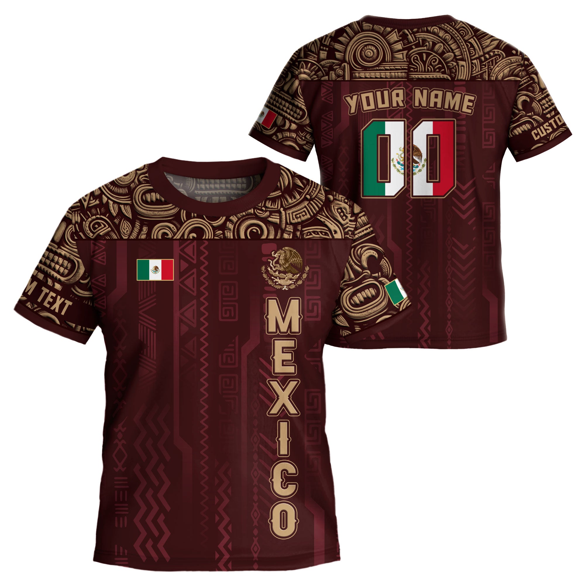 Custom Mexico Kids Soccer Jersey Red Aztec Warrior Style