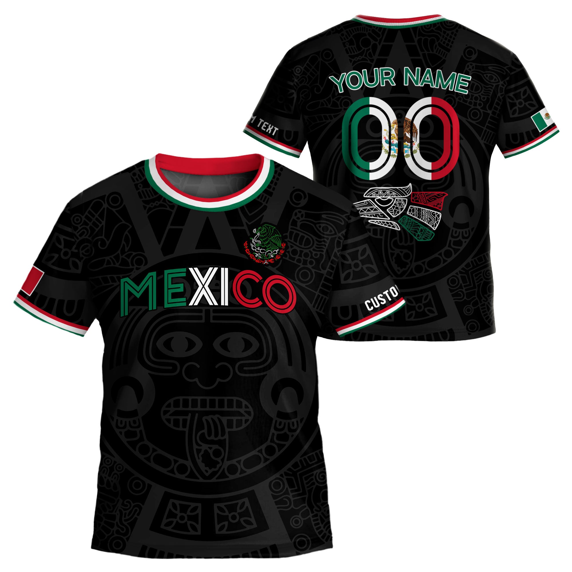 Custom Mexico Kids Soccer Jersey Black Heritage Pattern