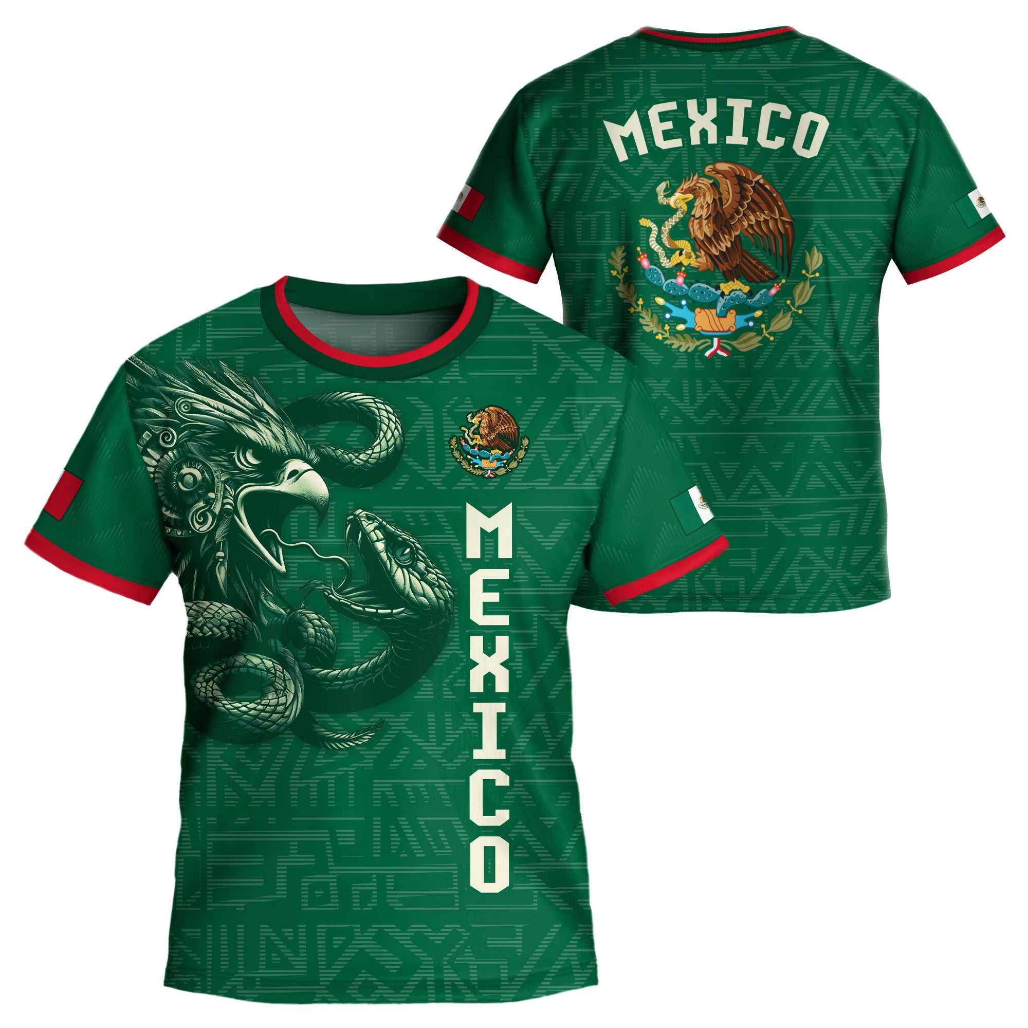 Mexico Kids Soccer Jersey Green Aztec Eagle Serpent Design