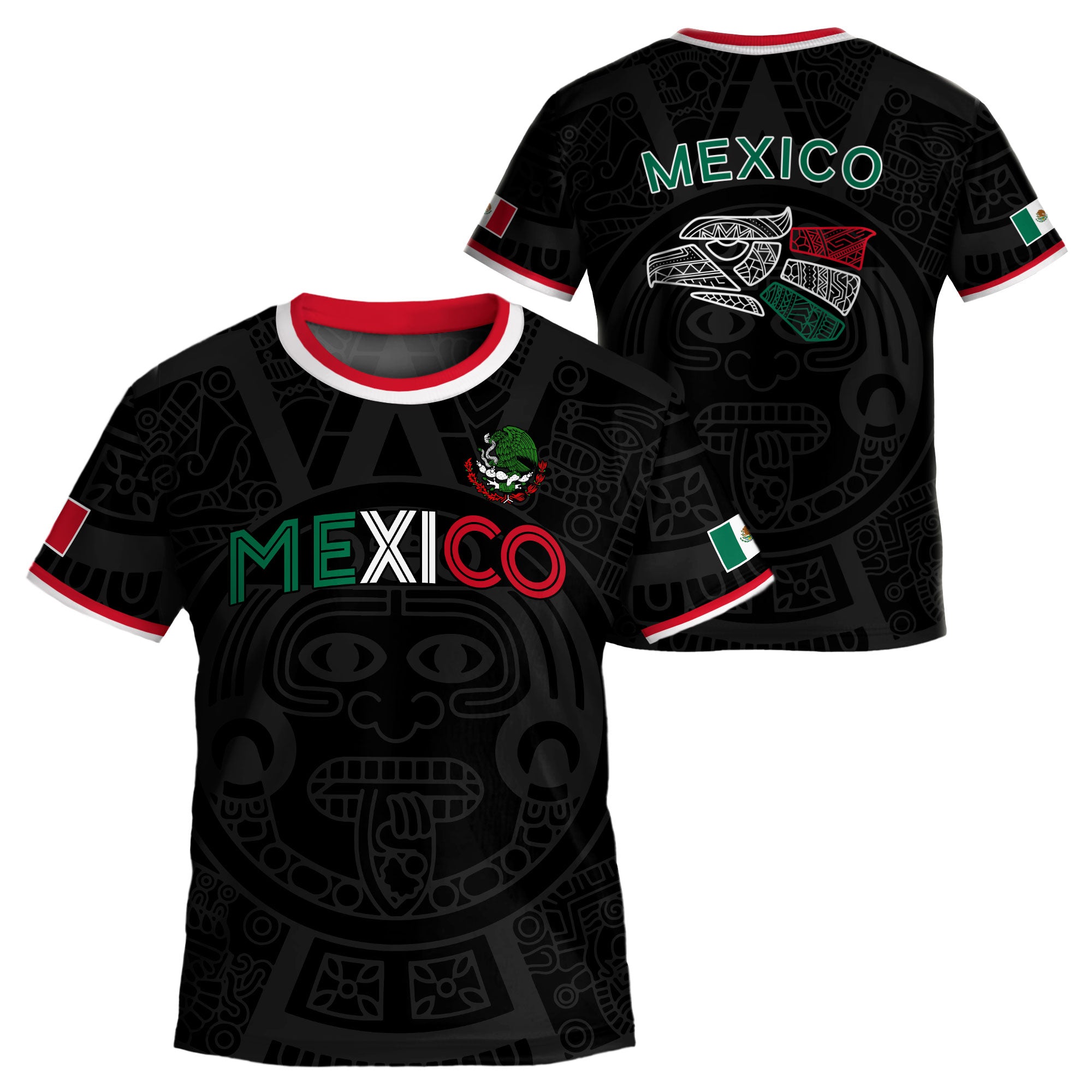 Mexico Kids Soccer Jersey Black Aztec Flag Colors Design