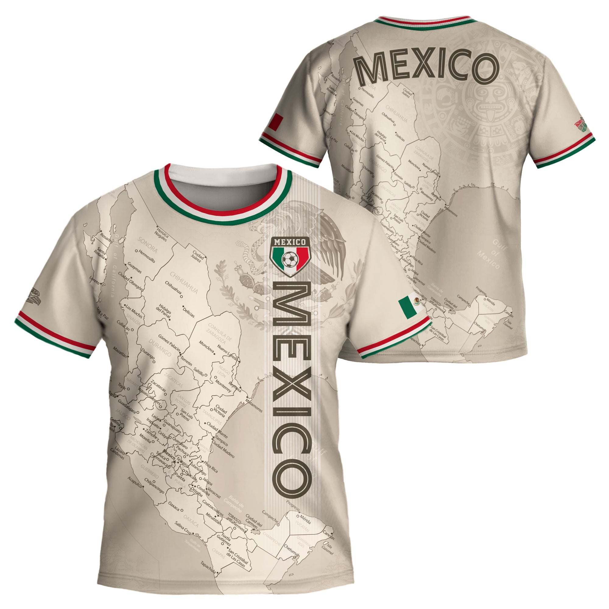 Mexico Kids Soccer Jersey Beige Map Aztec Design
