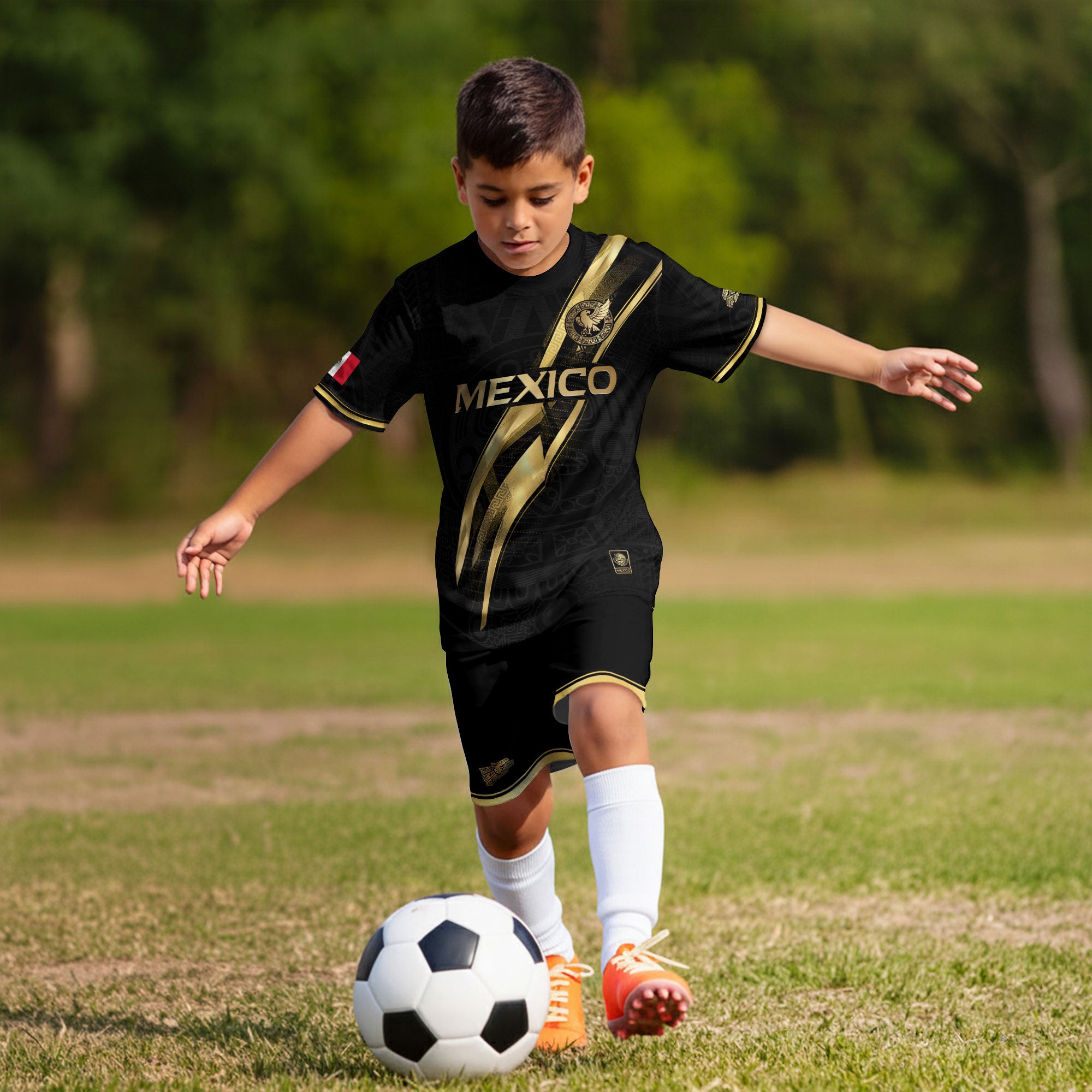 Mexico Map Gold Black Dynamic Design Kids Soccer Soccer Jersey