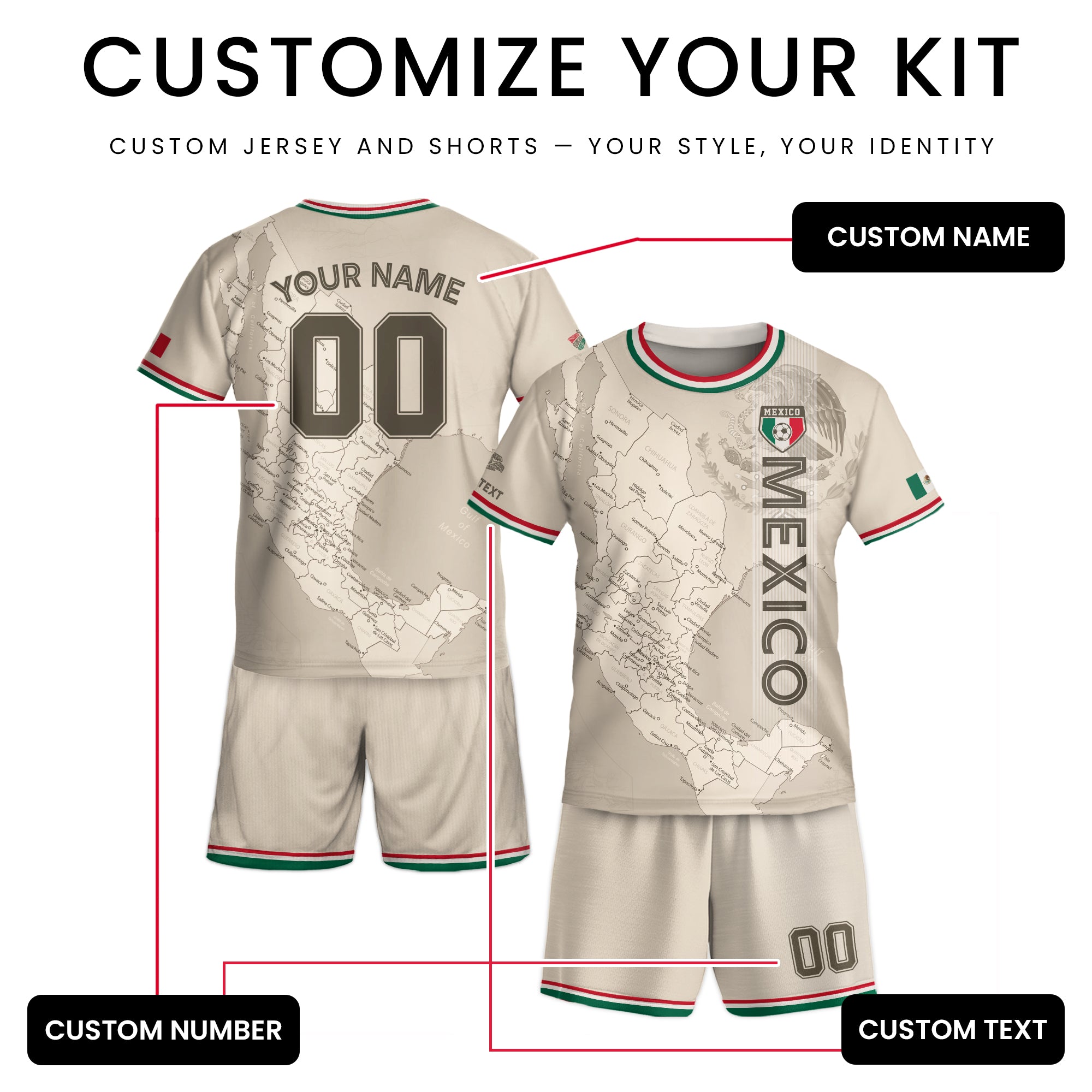Custom Mexico Kids Soccer Jersey Beige Heritage Map Design